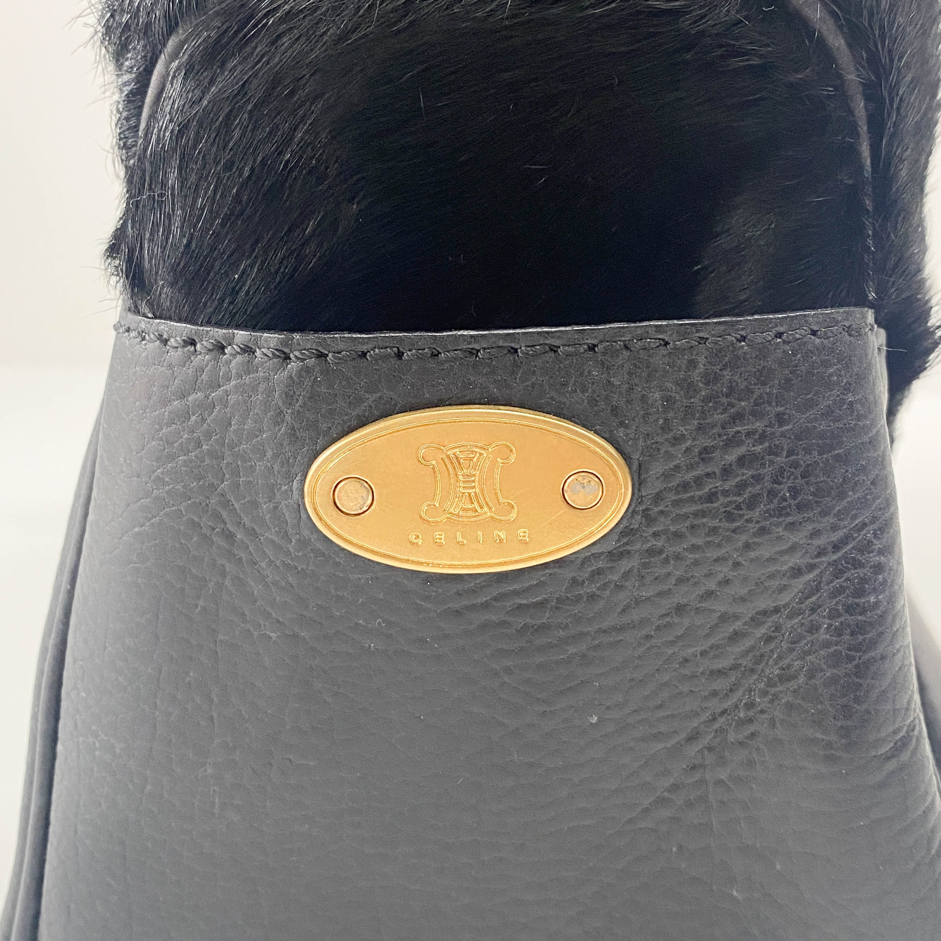 Black Pony Hair & Leather Handbag