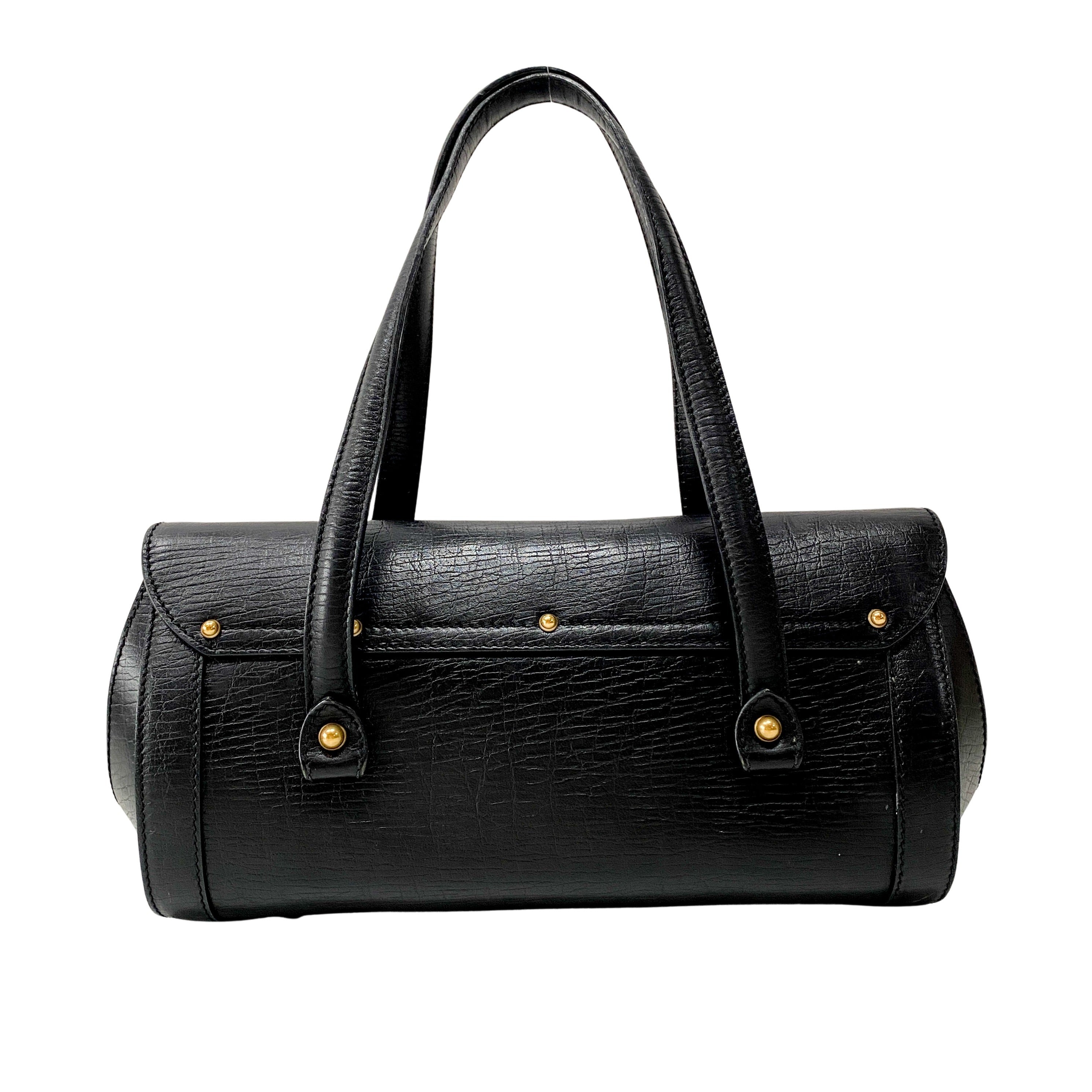 Bamboo Bullet Black Leather Shoulder Bag