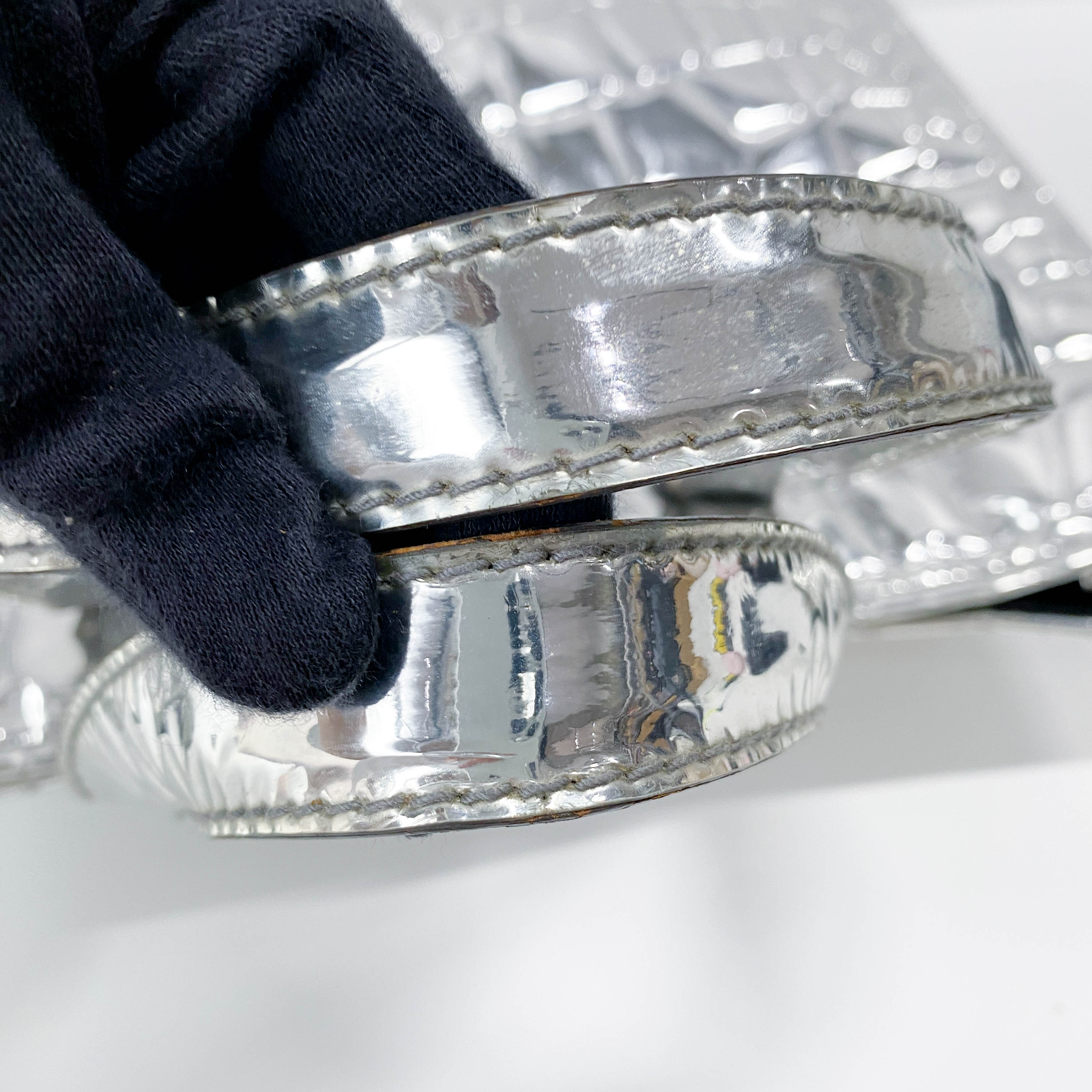 Silver Croc Embossed Patent Leather Tote Bag