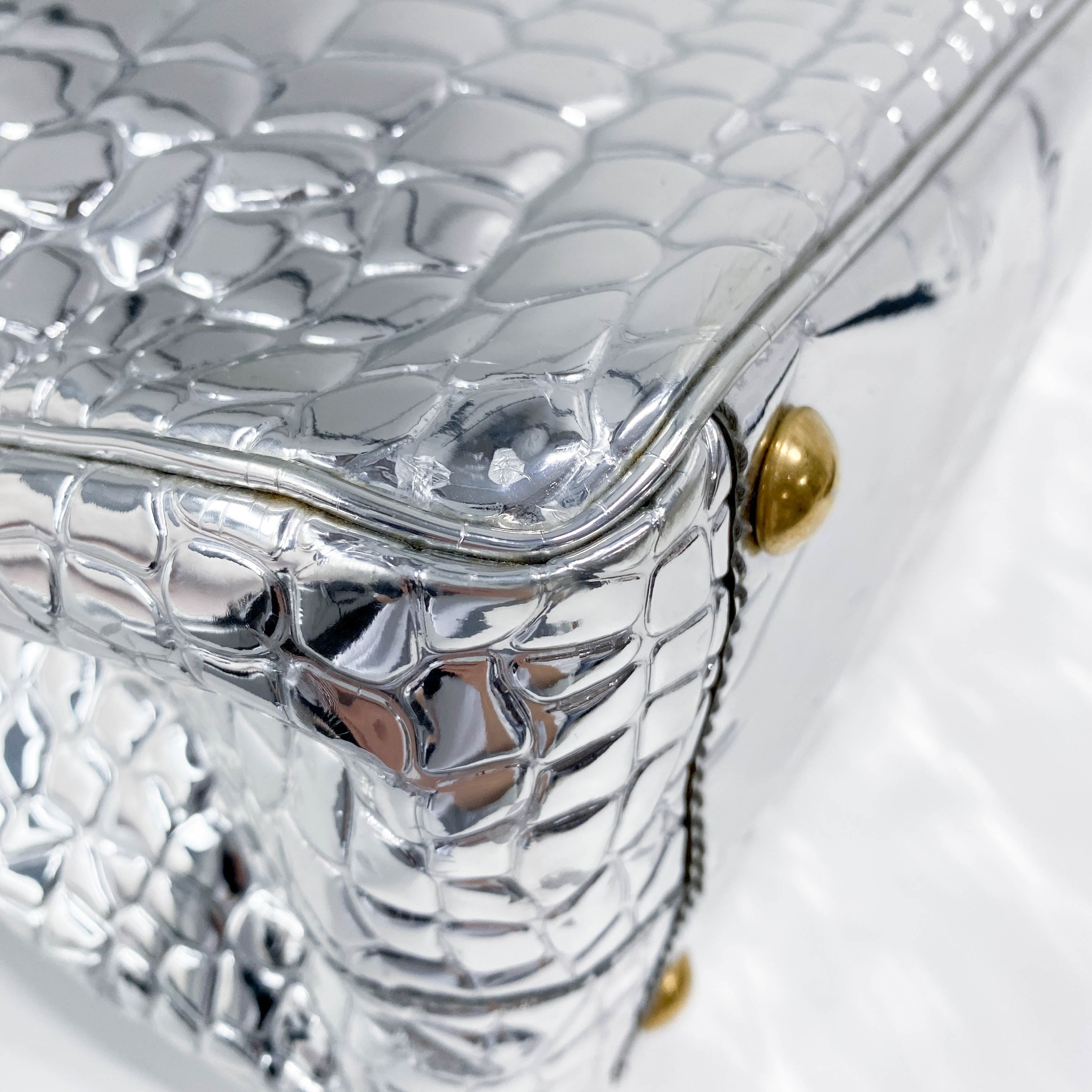 Silver Croc Embossed Patent Leather Tote Bag