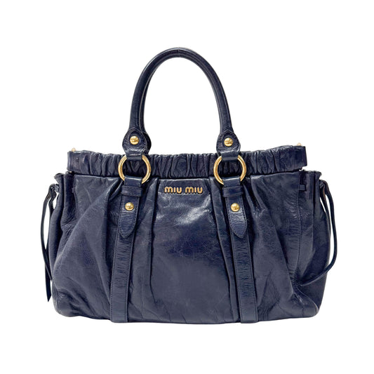 Vitello Navy Calfskin Leather Two Way Bag
