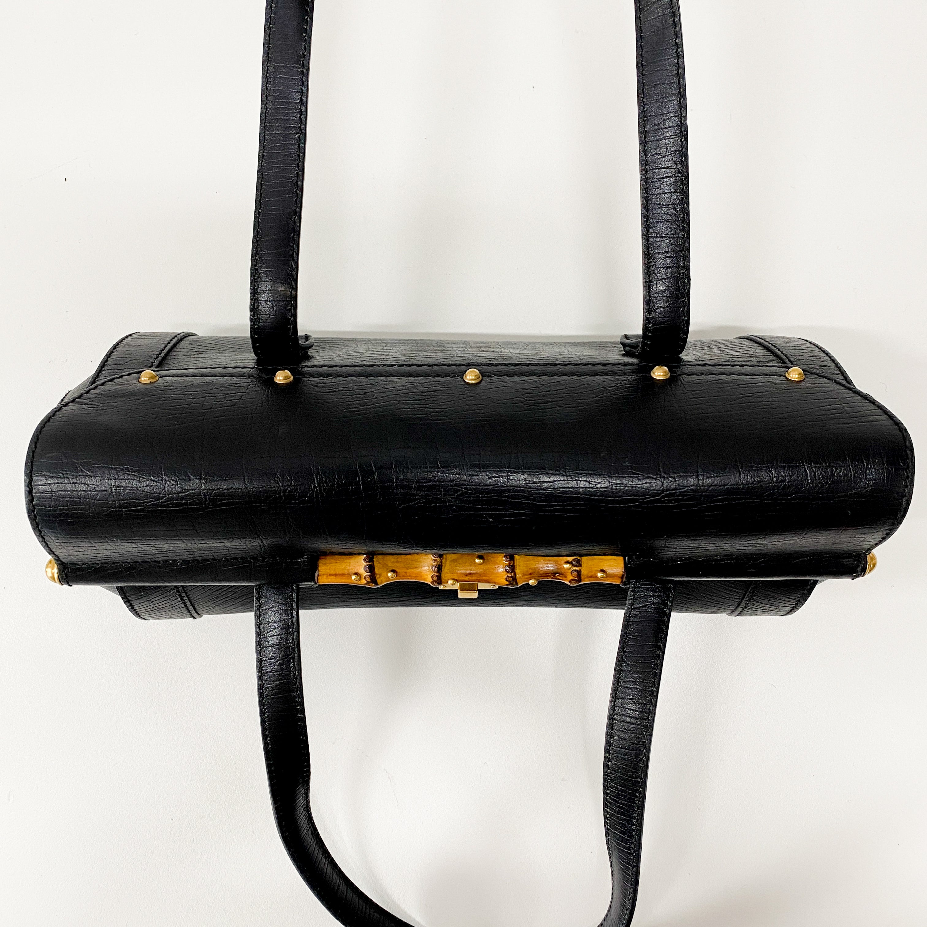 Bamboo Bullet Black Leather Shoulder Bag