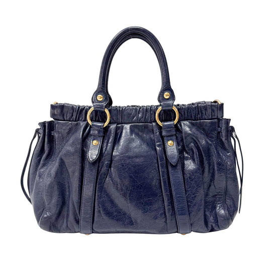 Vitello Navy Calfskin Leather Two Way Bag