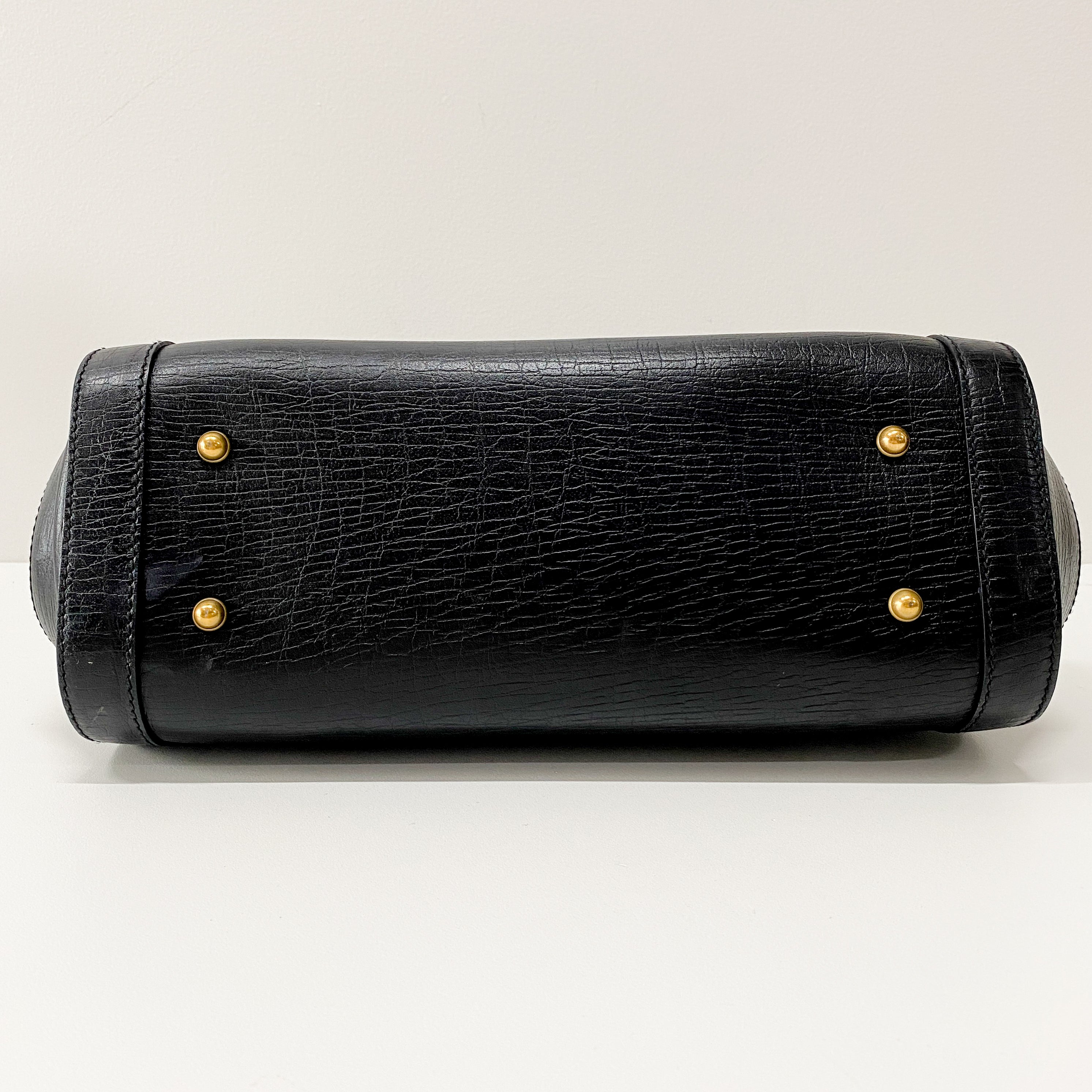 Bamboo Bullet Black Leather Shoulder Bag