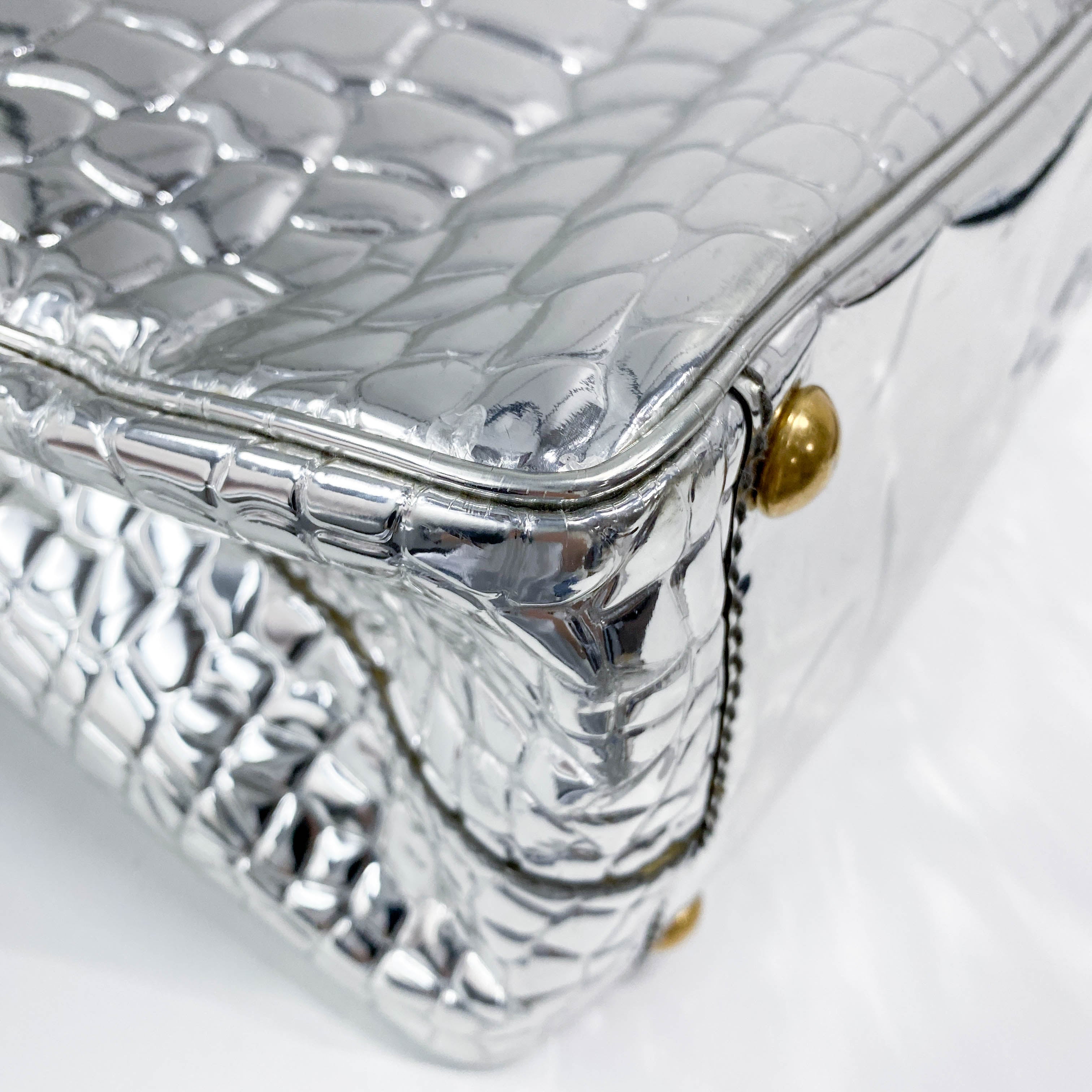 Silver Croc Embossed Patent Leather Tote Bag