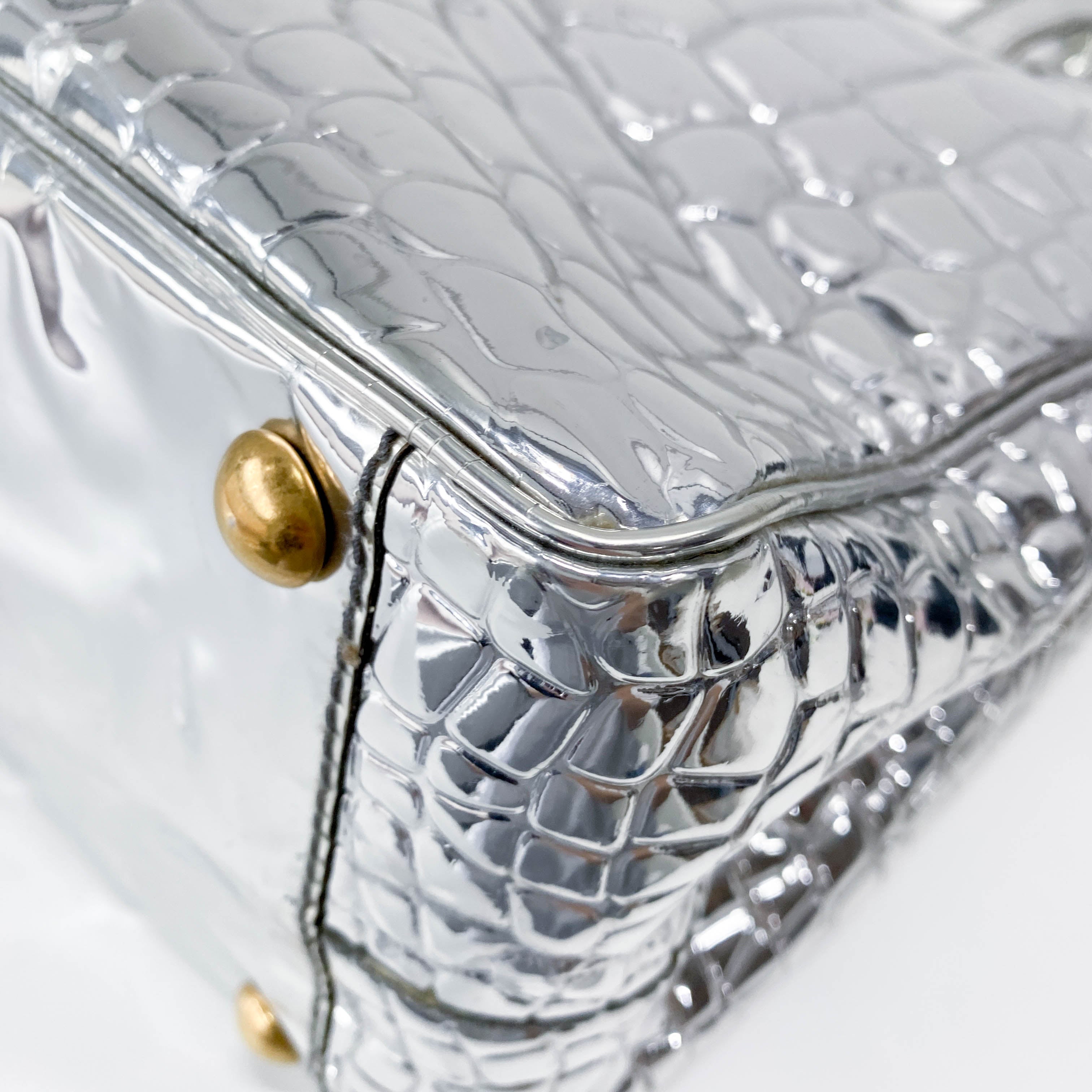 Silver Croc Embossed Patent Leather Tote Bag