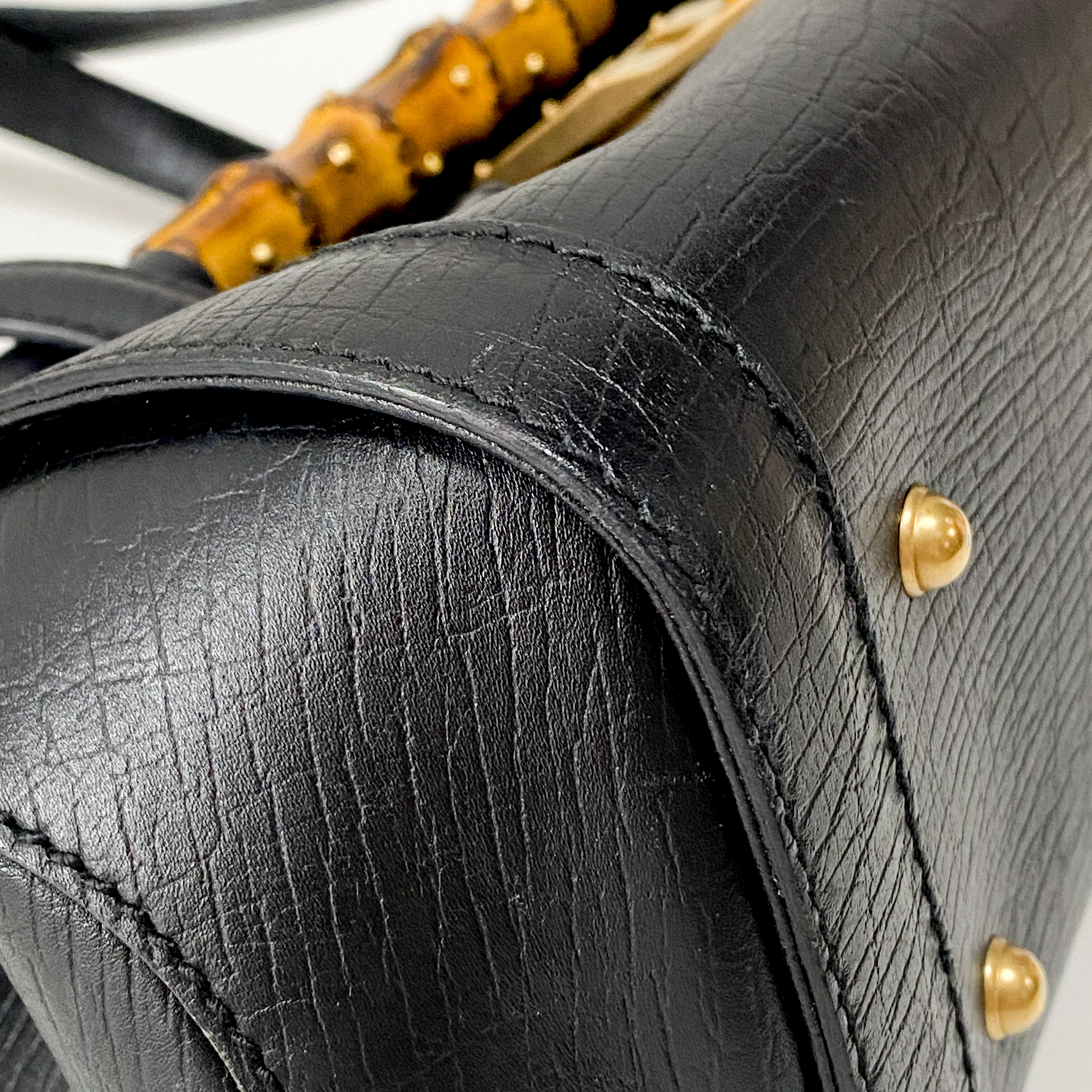 Bamboo Bullet Black Leather Shoulder Bag