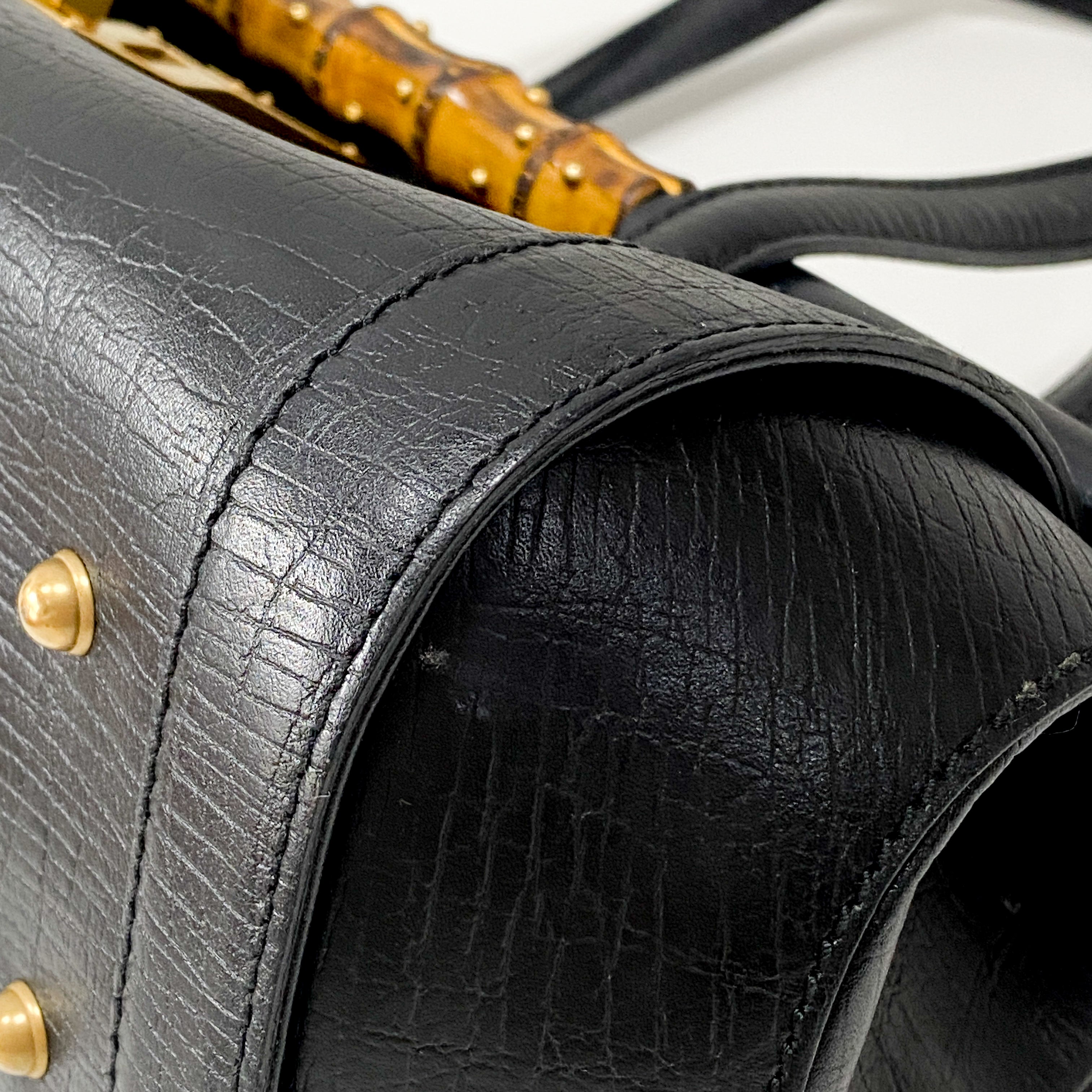 Bamboo Bullet Black Leather Shoulder Bag