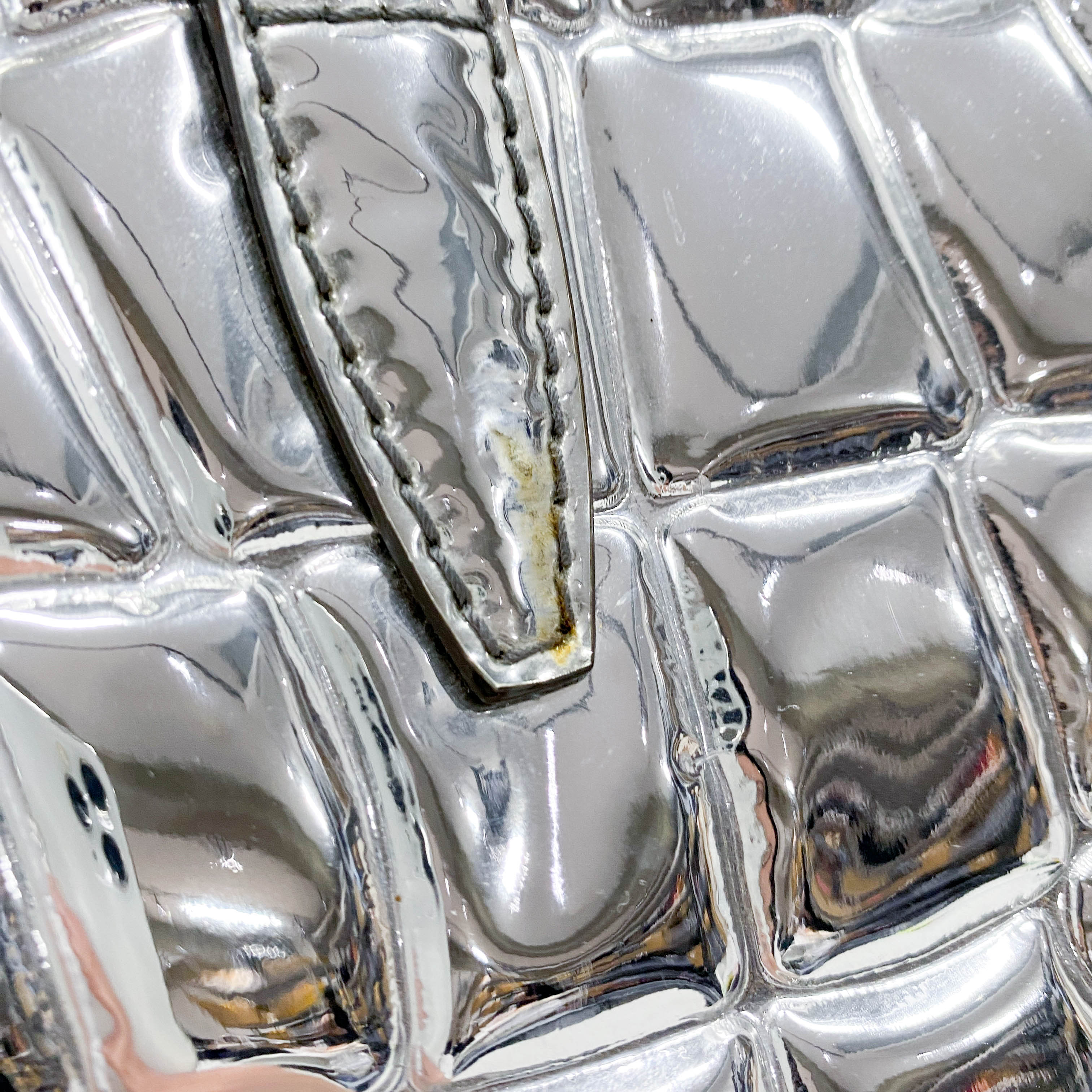 Silver Croc Embossed Patent Leather Tote Bag