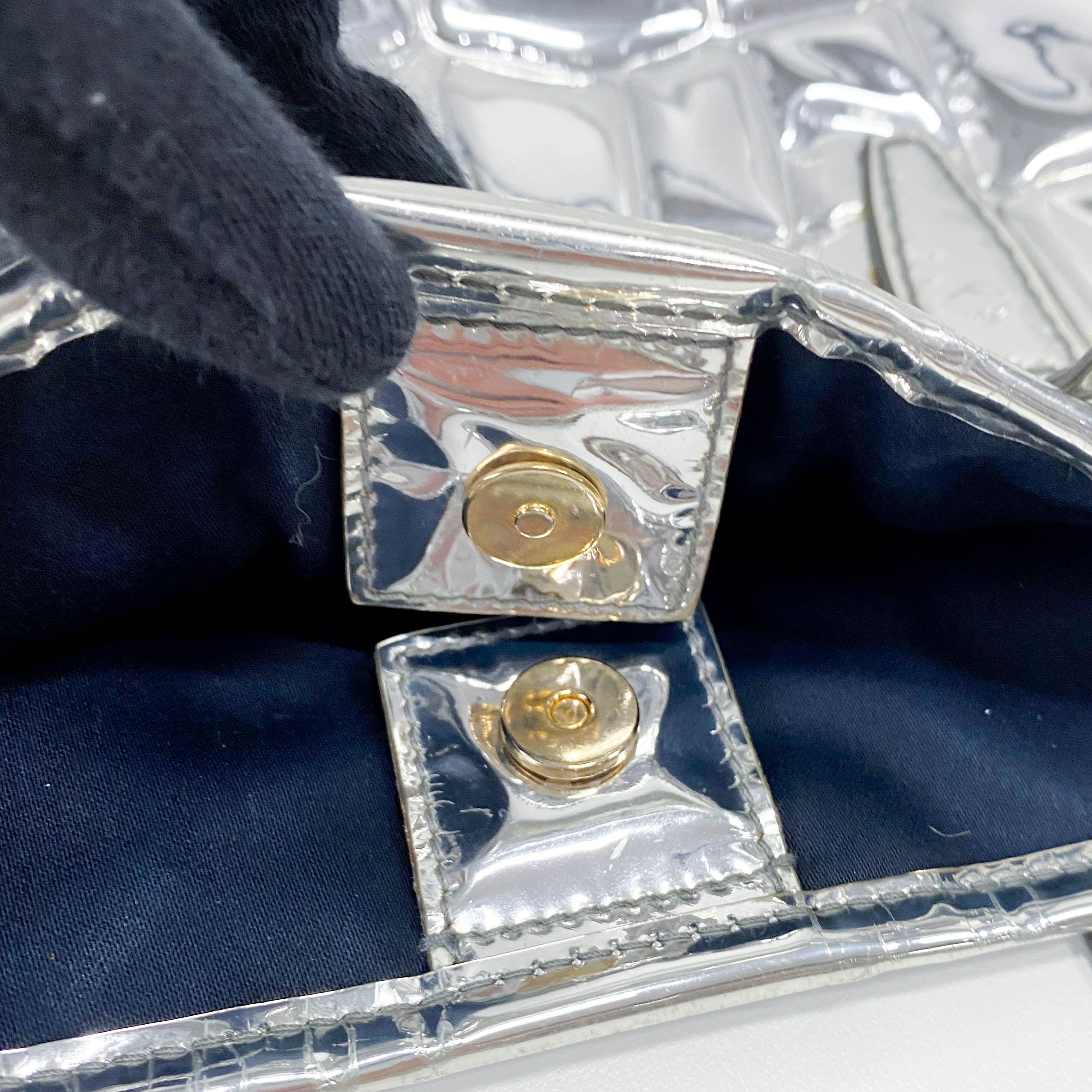 Silver Croc Embossed Patent Leather Tote Bag