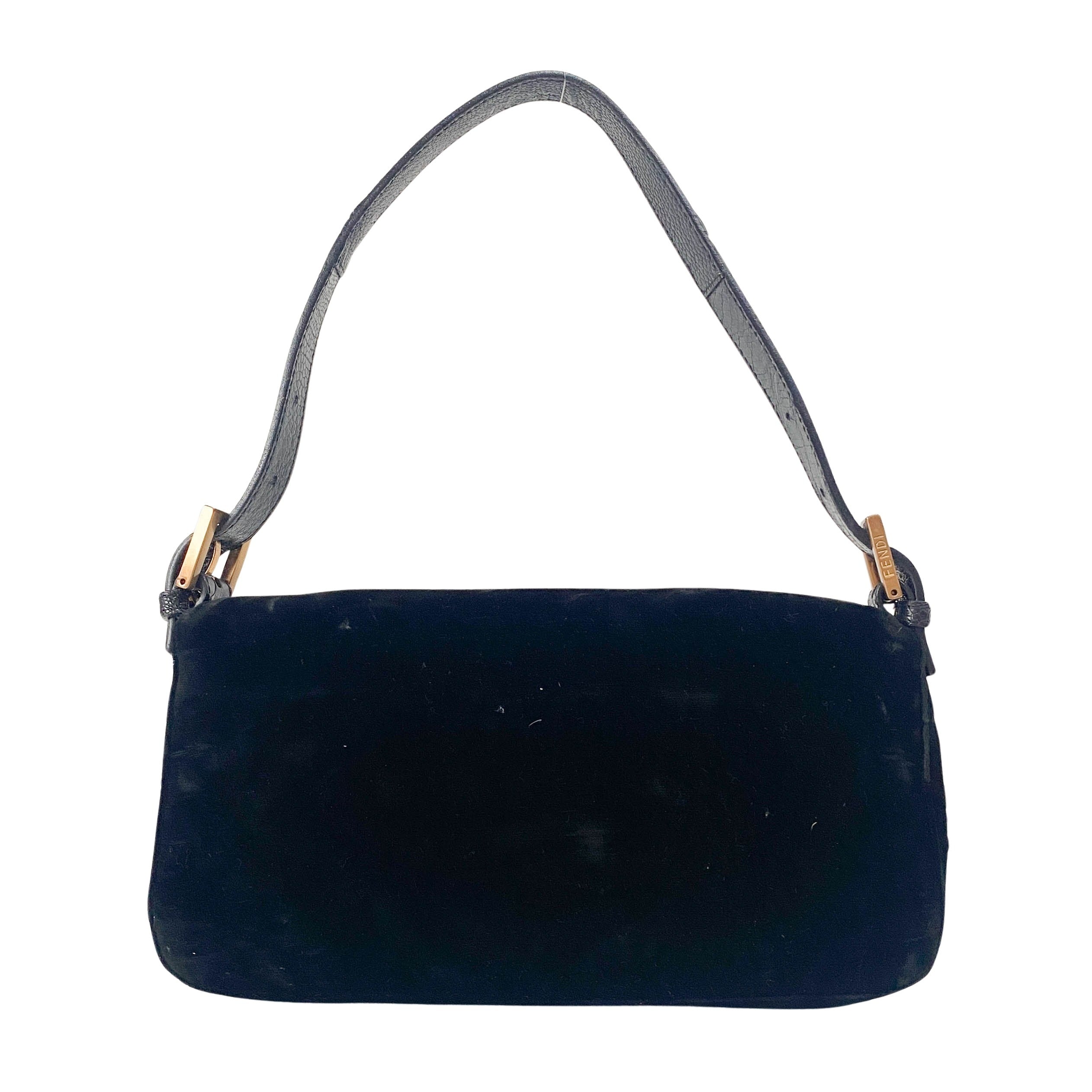 Baguette Black Velvet & Lizard Leather Shoulder Bag