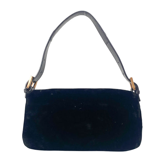 Baguette Black Velvet & Lizard Leather Shoulder Bag