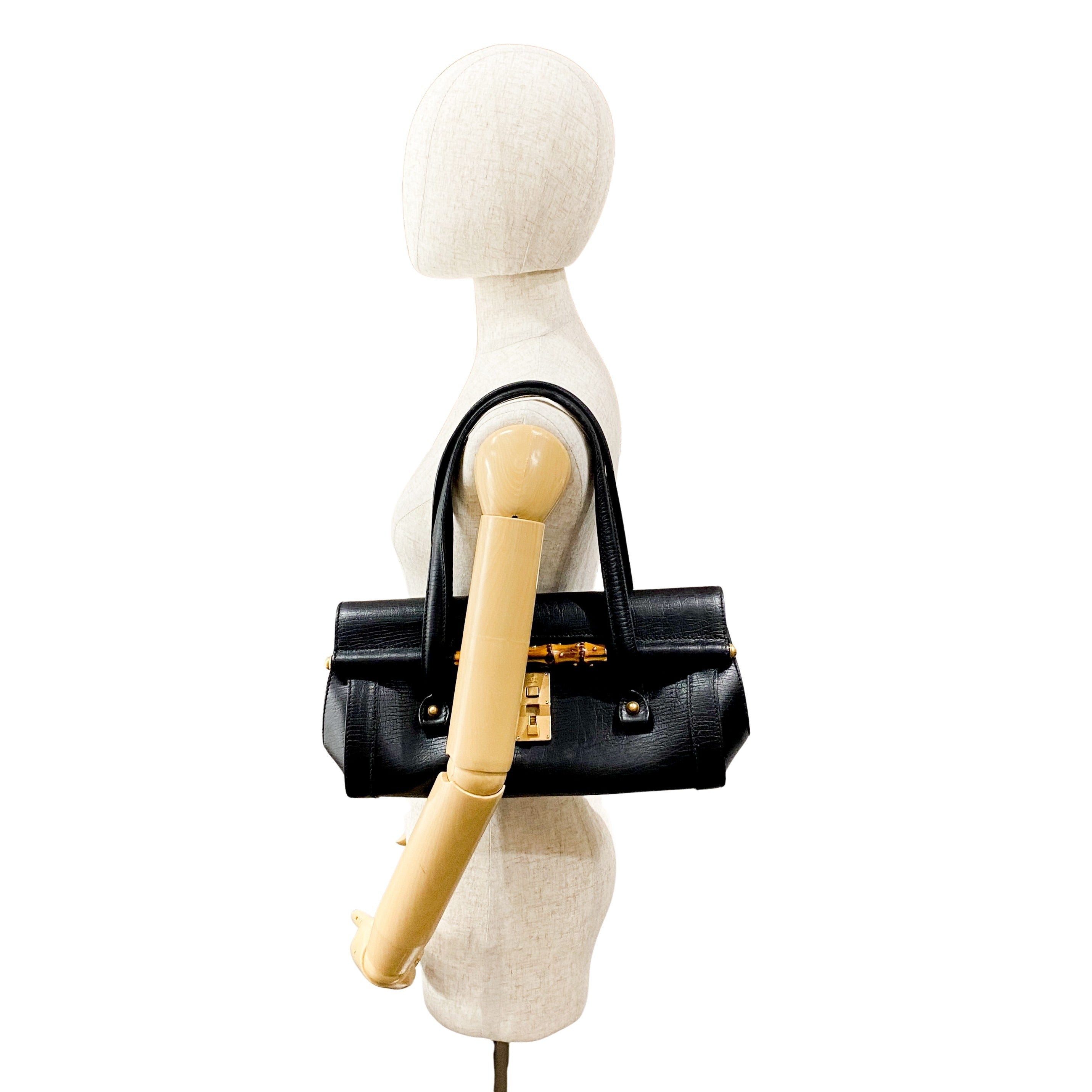 Bamboo Bullet Black Leather Shoulder Bag