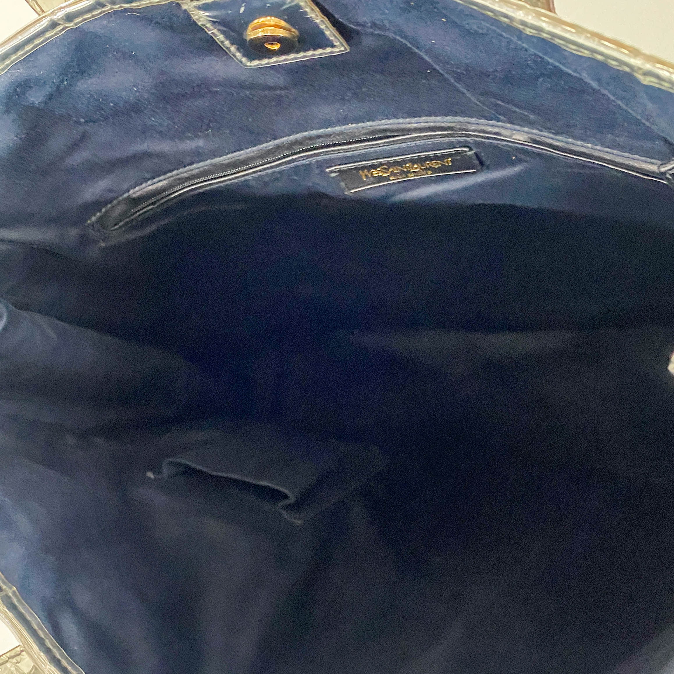 Silver Croc Embossed Patent Leather Tote Bag