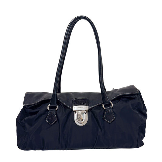 Black Nylon and Leather Shoulder Bag