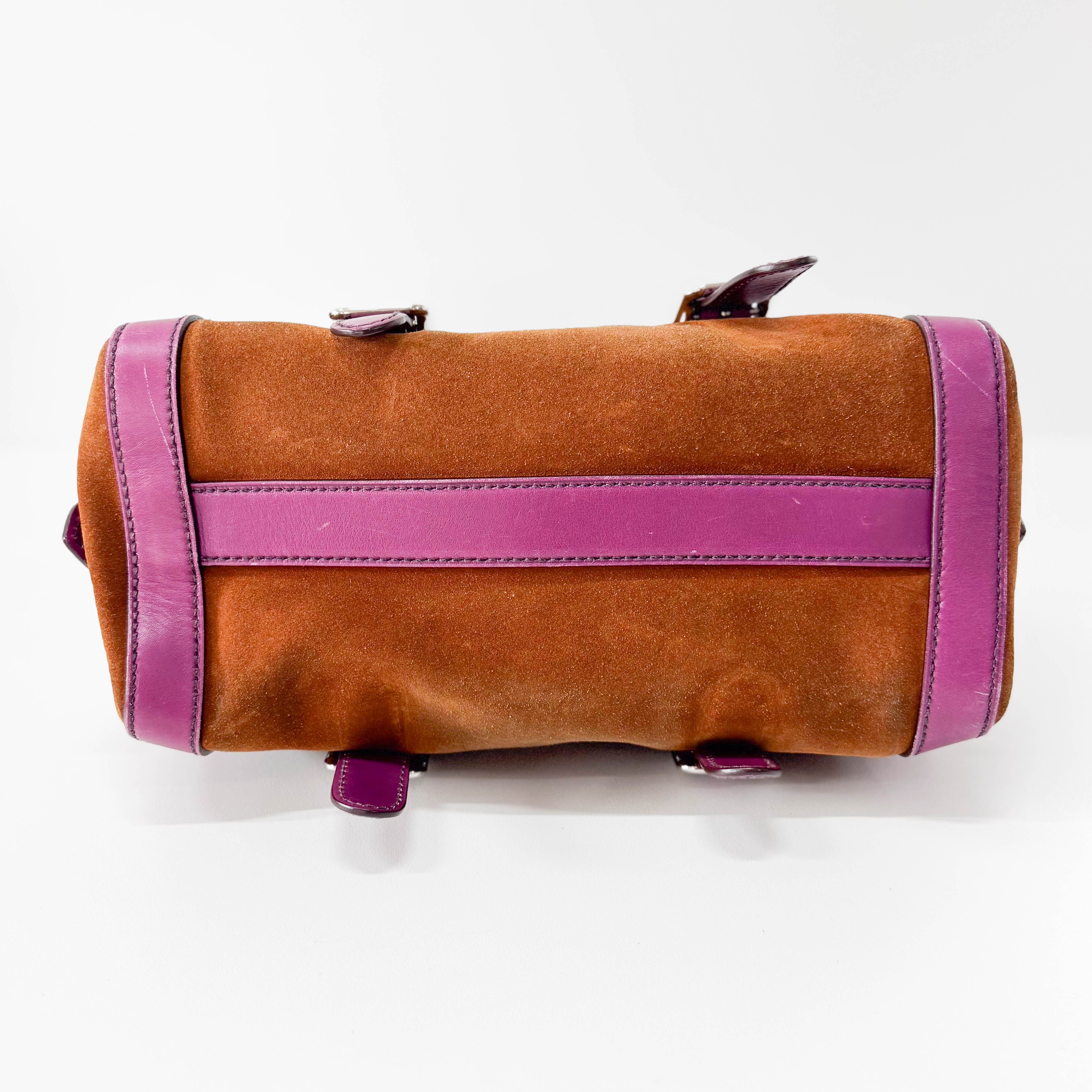 Brown Suede Purple Leather Shoulder Bag