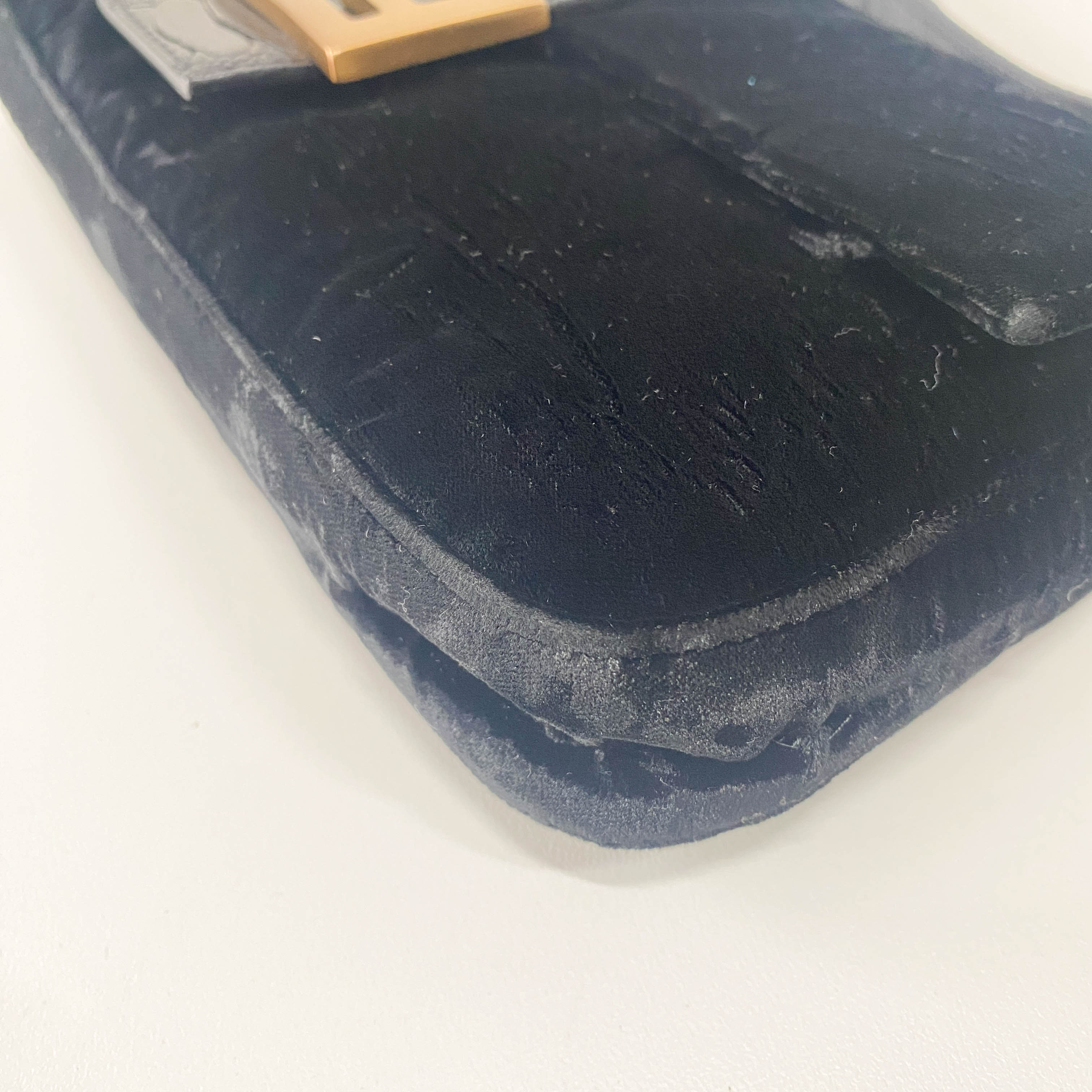 Baguette Black Velvet & Lizard Leather Shoulder Bag