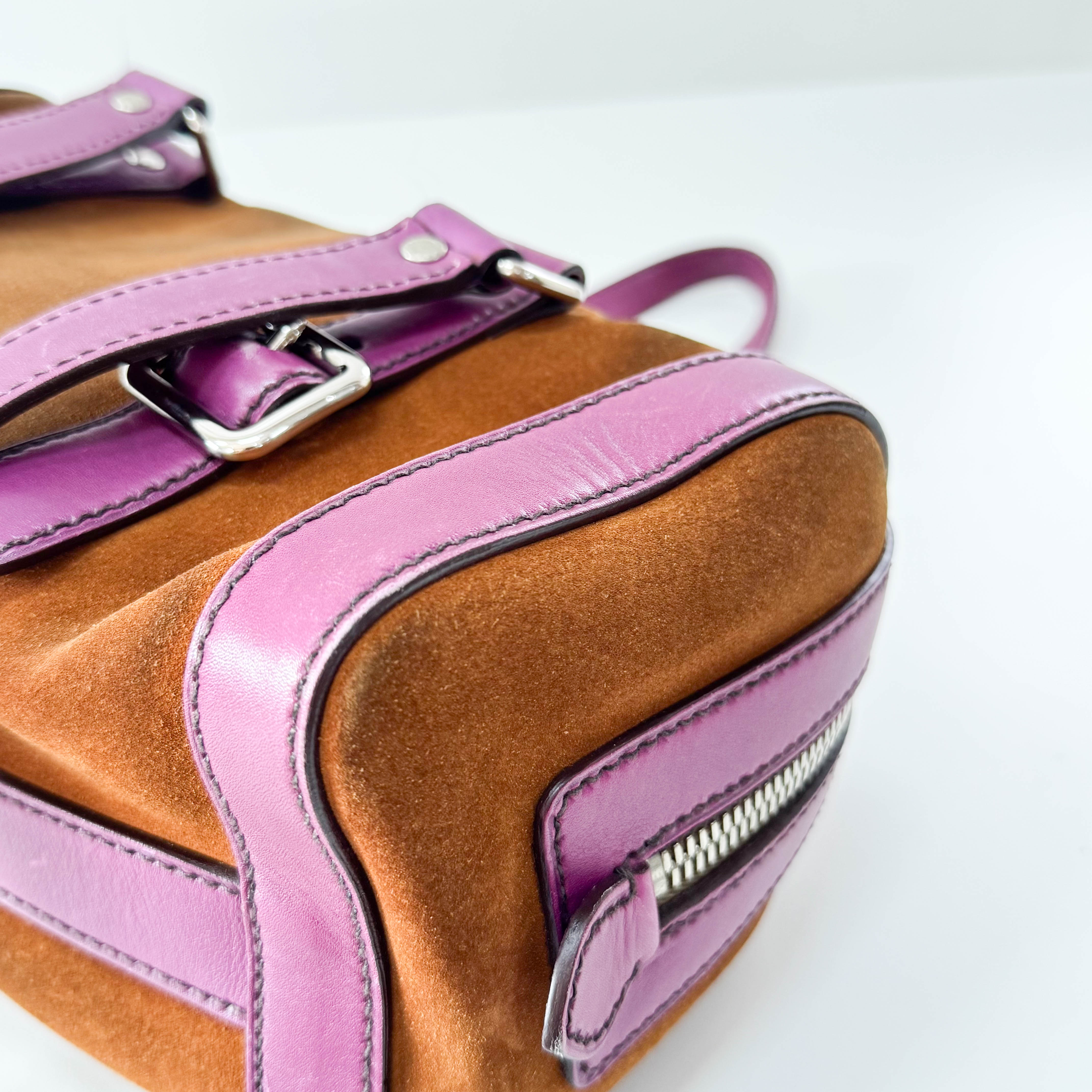 Brown Suede Purple Leather Shoulder Bag