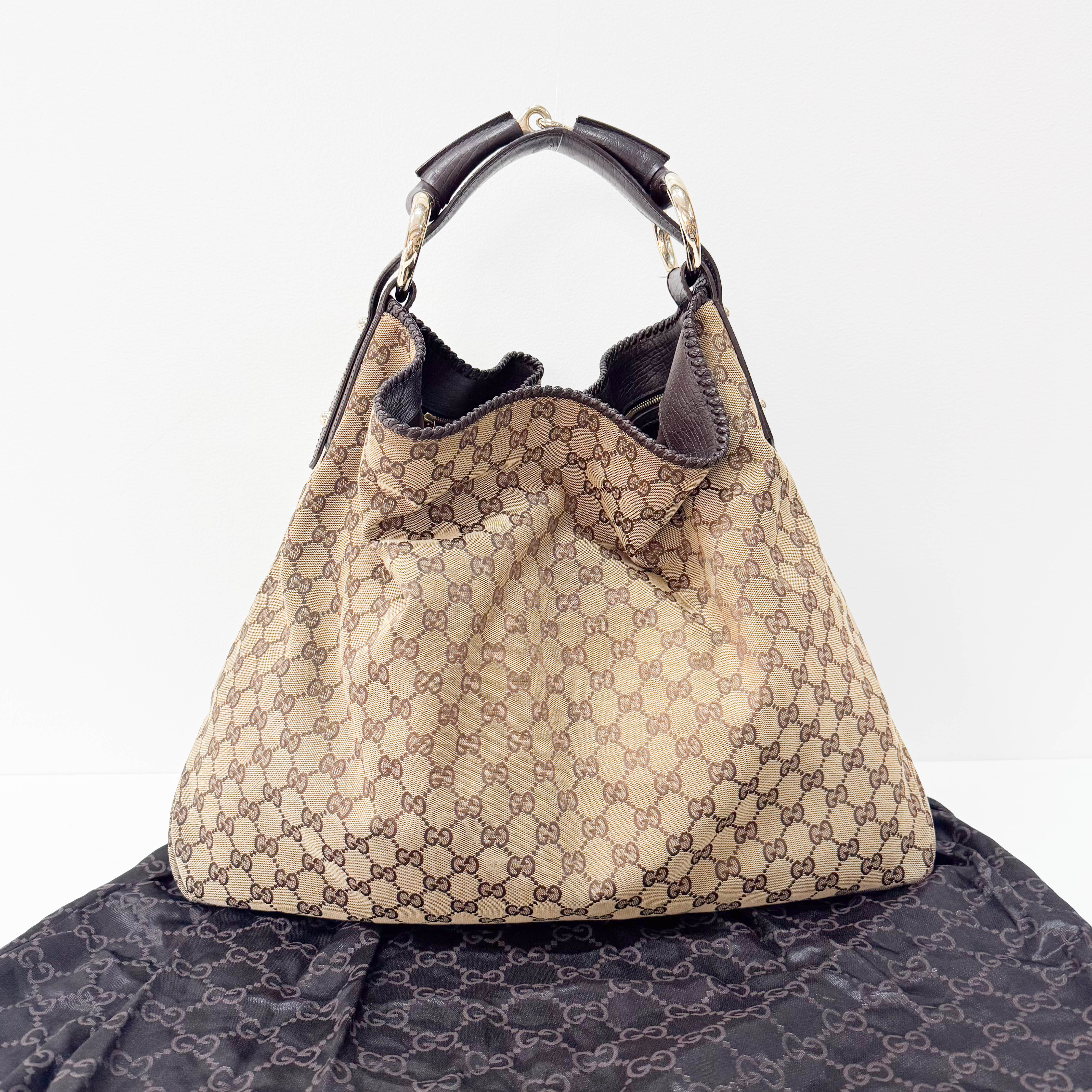 Horsebit GG Canvas Brown Large Hobo Shoulder Bag Tote