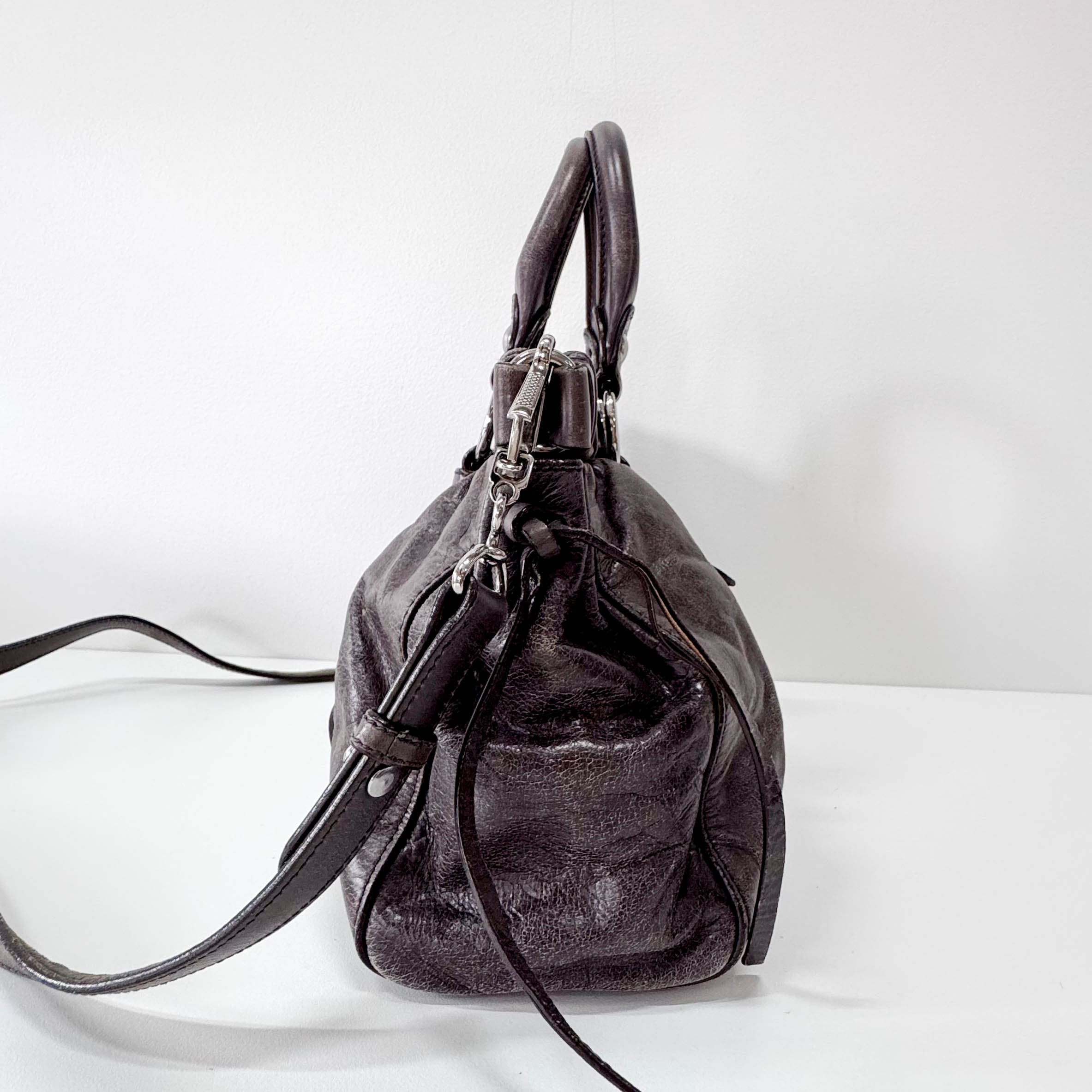 Vitello Bauletto Dark Brown Leather Handle/Shoulder Bag