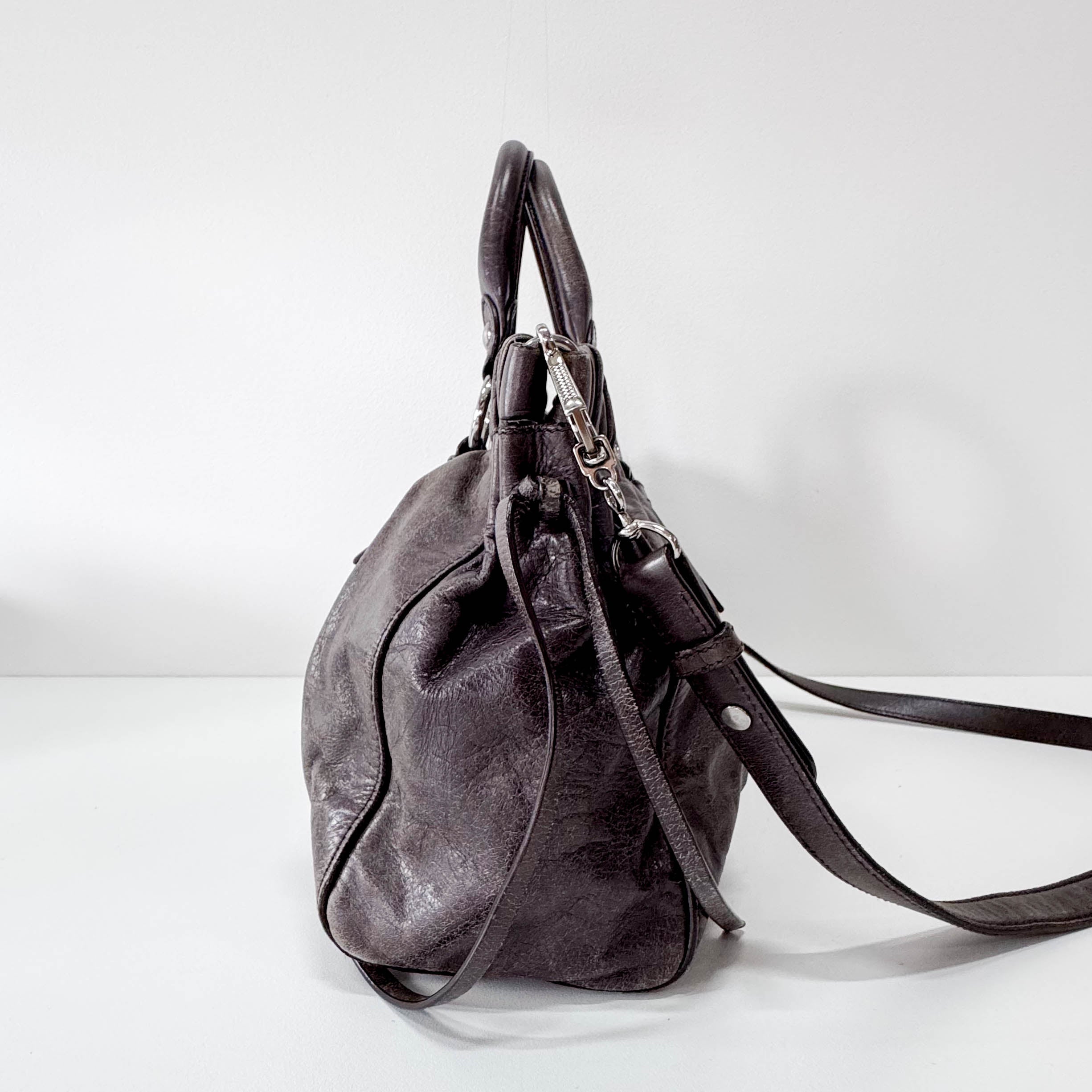 Vitello Bauletto Dark Brown Leather Handle/Shoulder Bag
