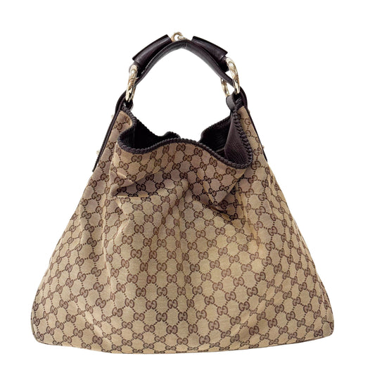 Horsebit GG Canvas Brown Large Hobo Shoulder Bag Tote