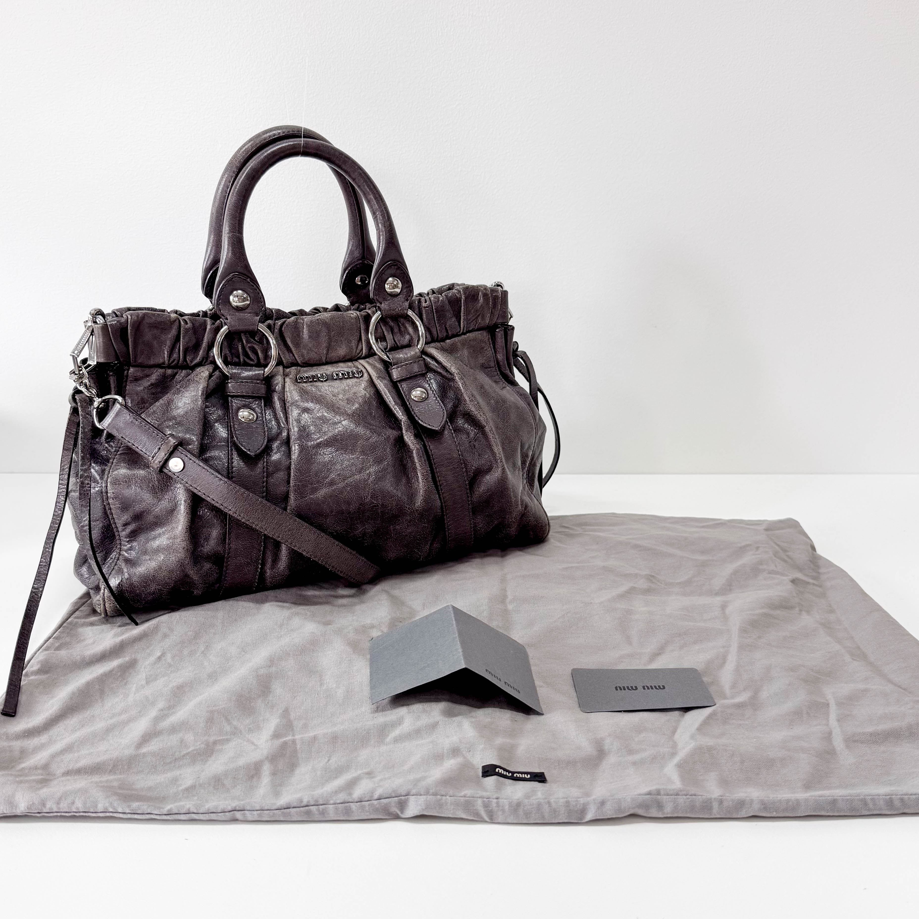 Vitello Bauletto Dark Brown Leather Handle/Shoulder Bag