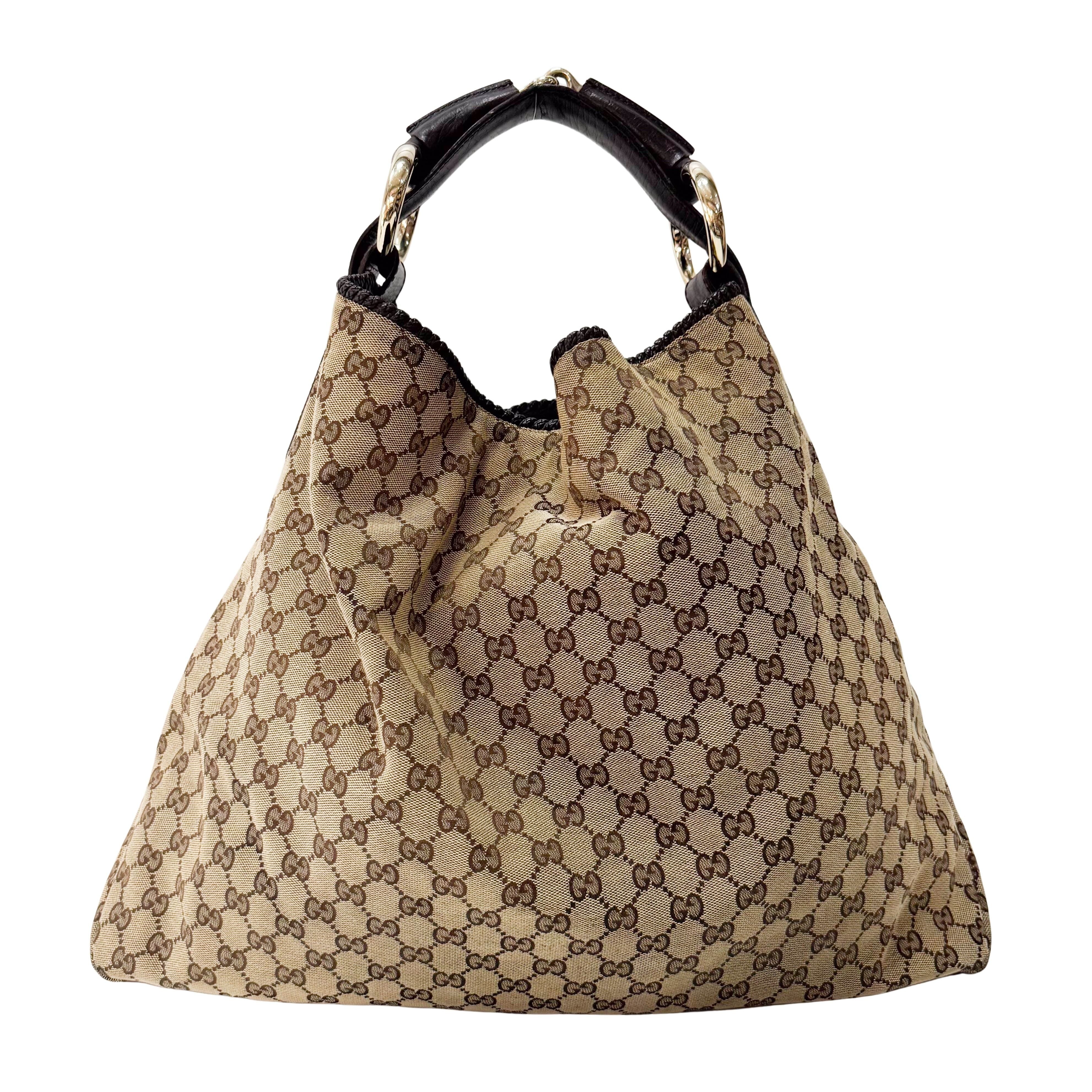 Horsebit GG Canvas Brown Large Hobo Shoulder Bag Tote