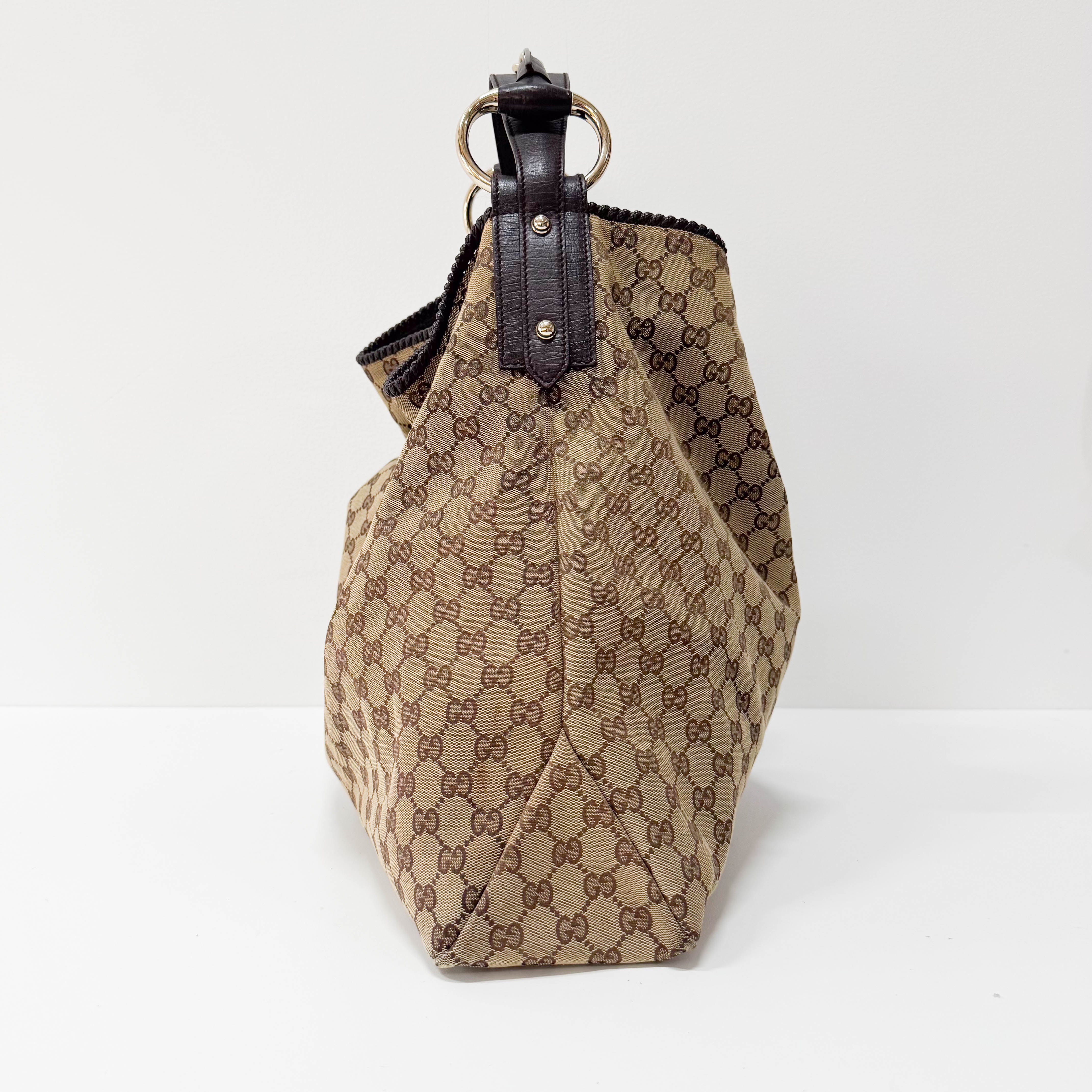 Horsebit GG Canvas Brown Large Hobo Shoulder Bag Tote