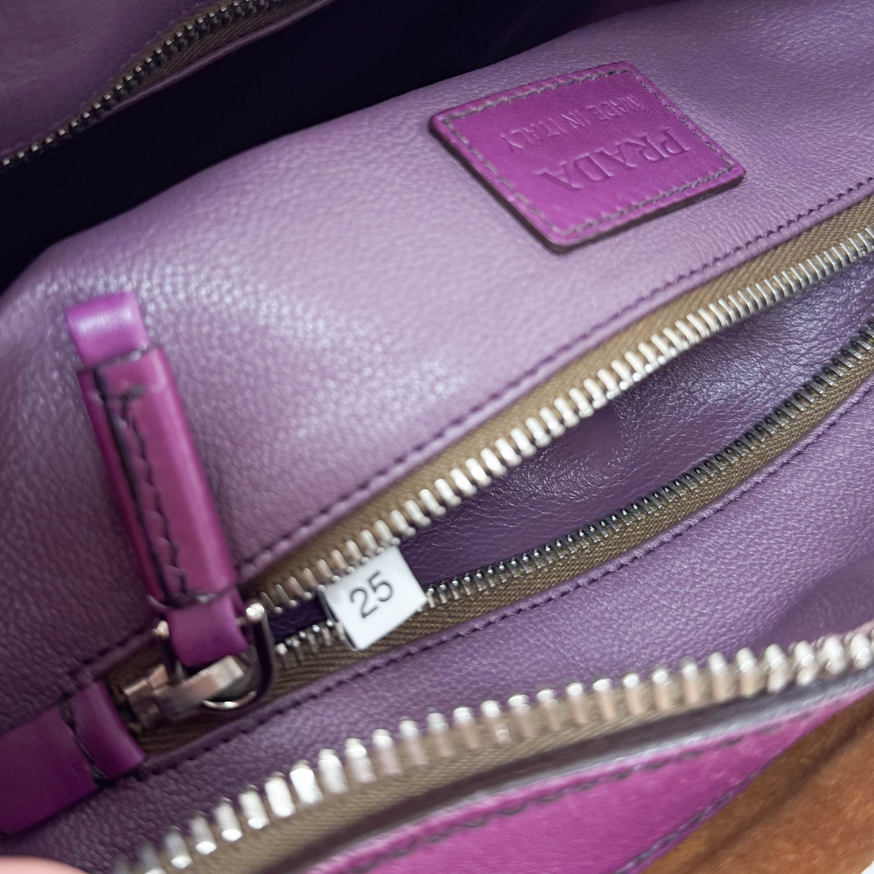 Brown Suede Purple Leather Shoulder Bag