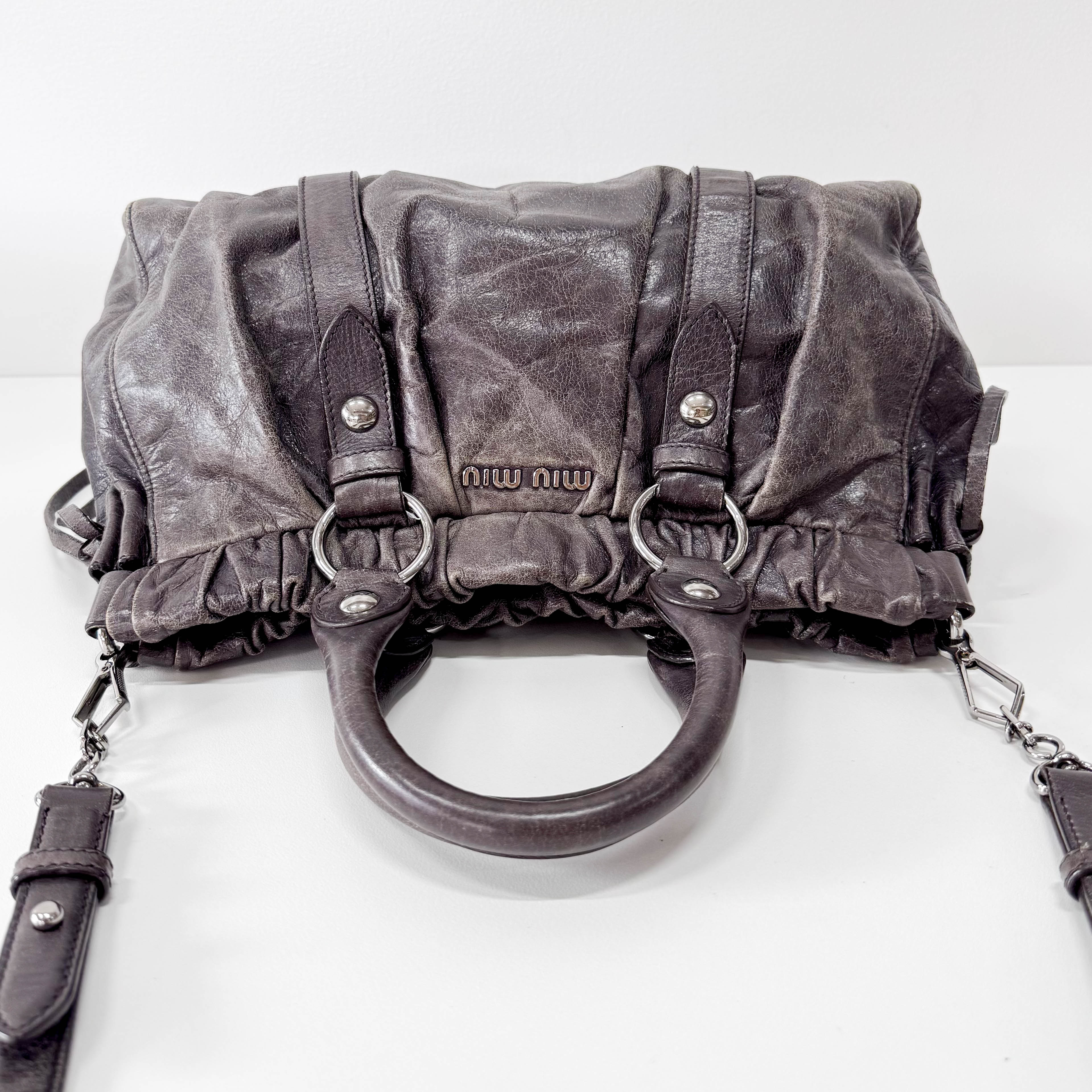 Vitello Bauletto Dark Brown Leather Handle/Shoulder Bag