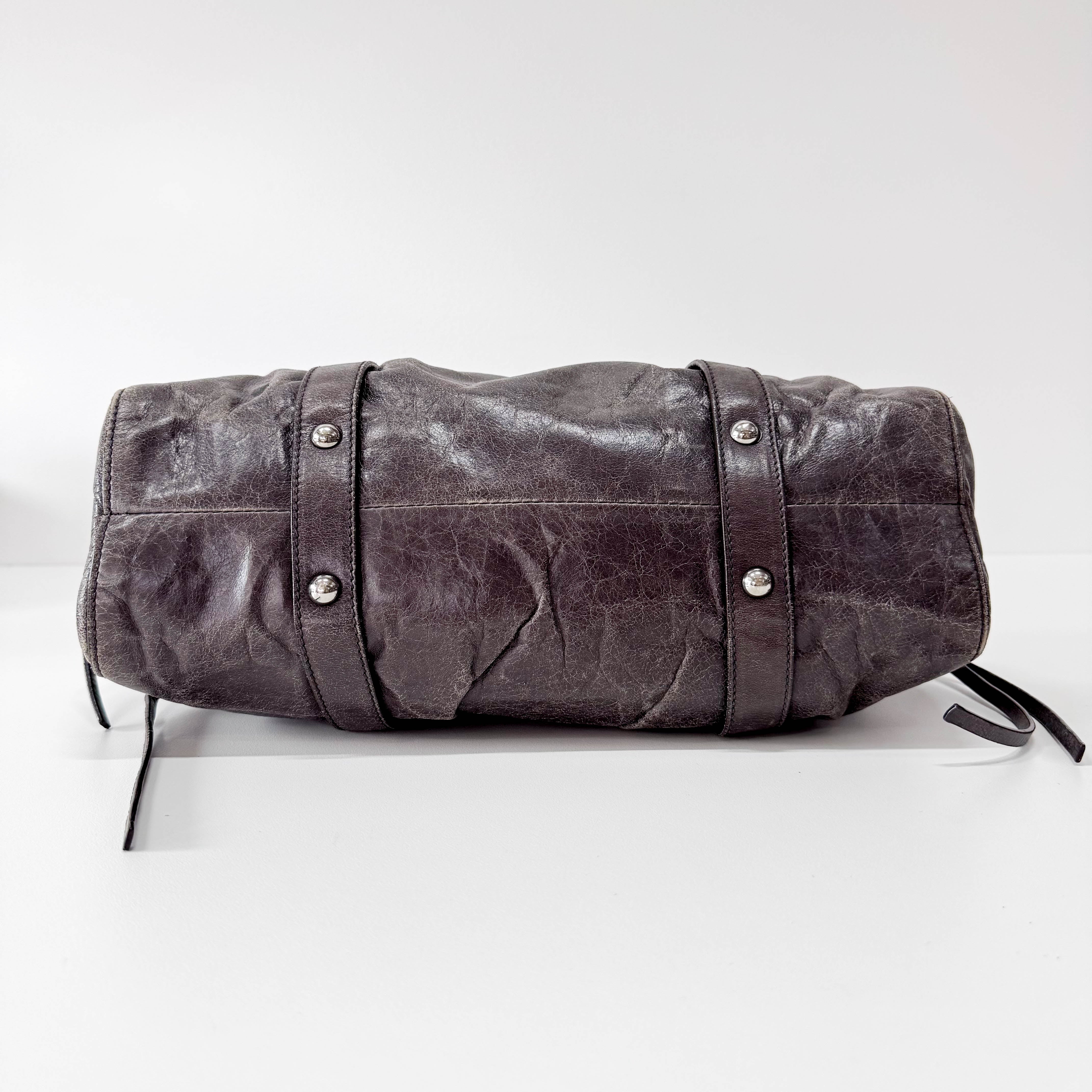 Vitello Bauletto Dark Brown Leather Handle/Shoulder Bag