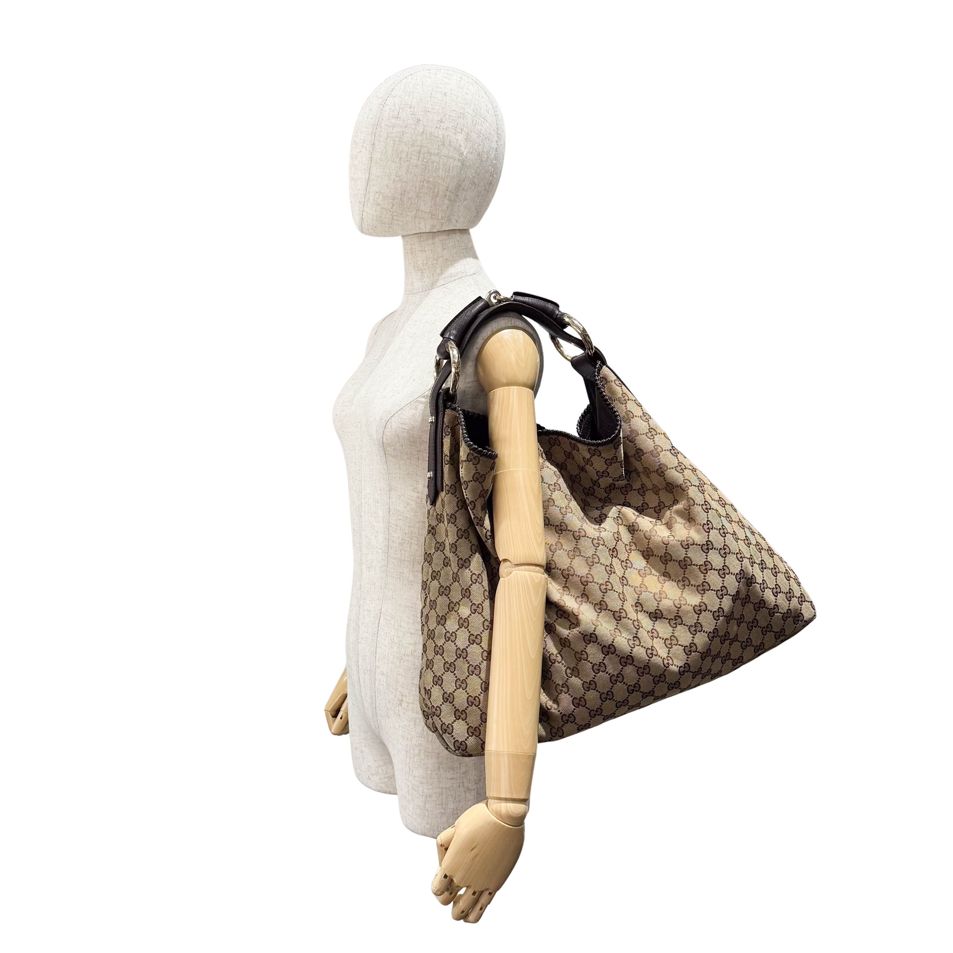 Horsebit GG Canvas Brown Large Hobo Shoulder Bag Tote