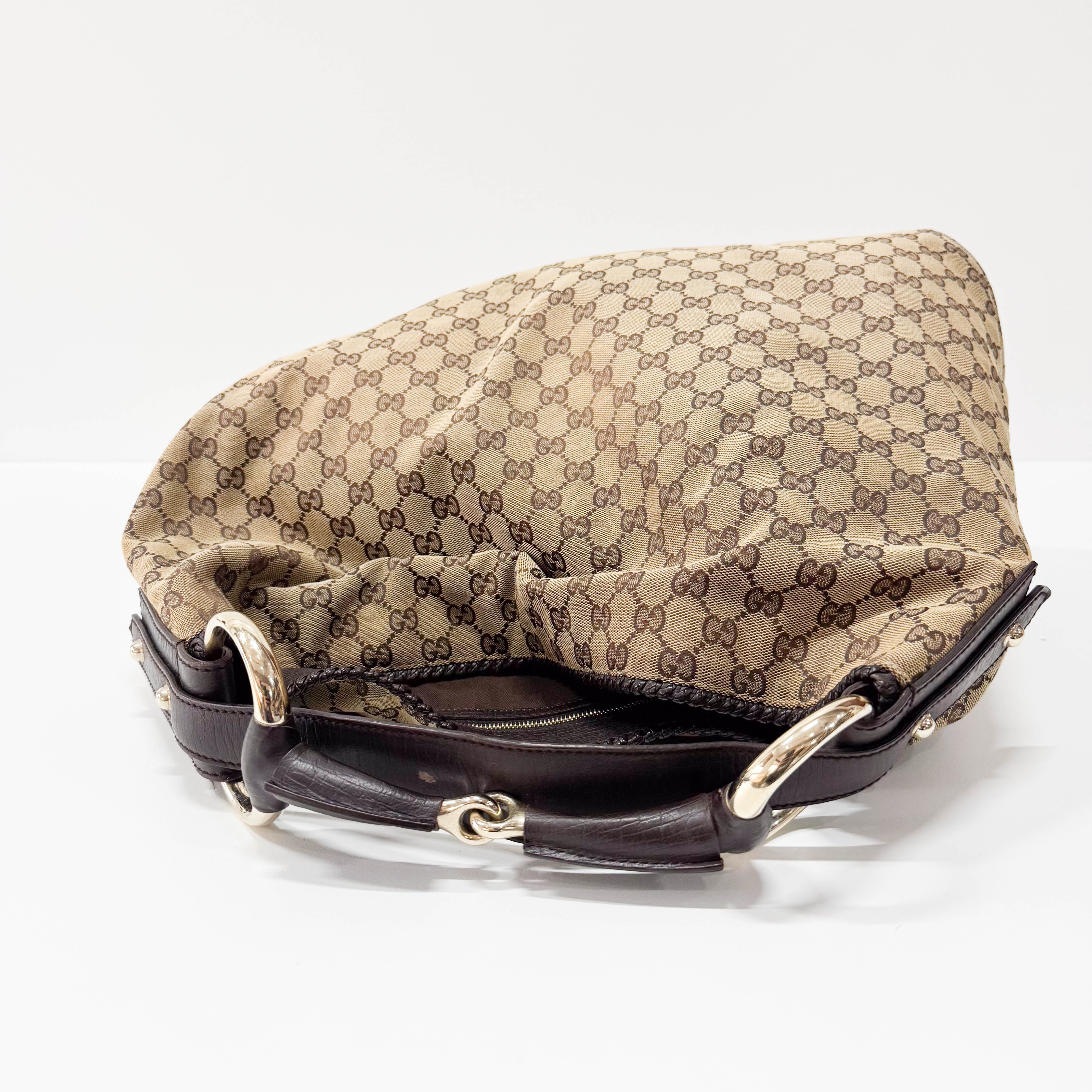 Horsebit GG Canvas Brown Large Hobo Shoulder Bag Tote