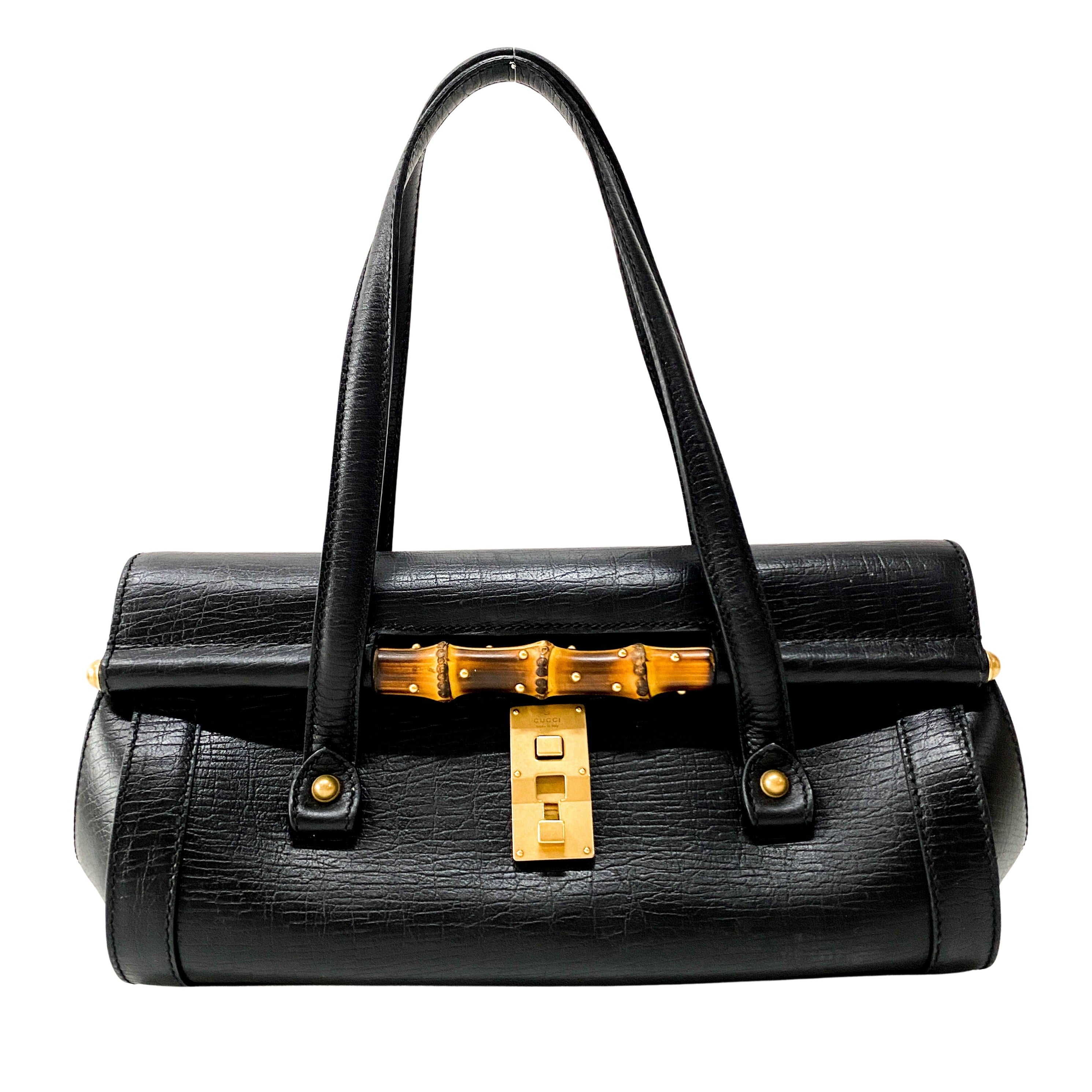 Bamboo Bullet Black Leather Shoulder Bag