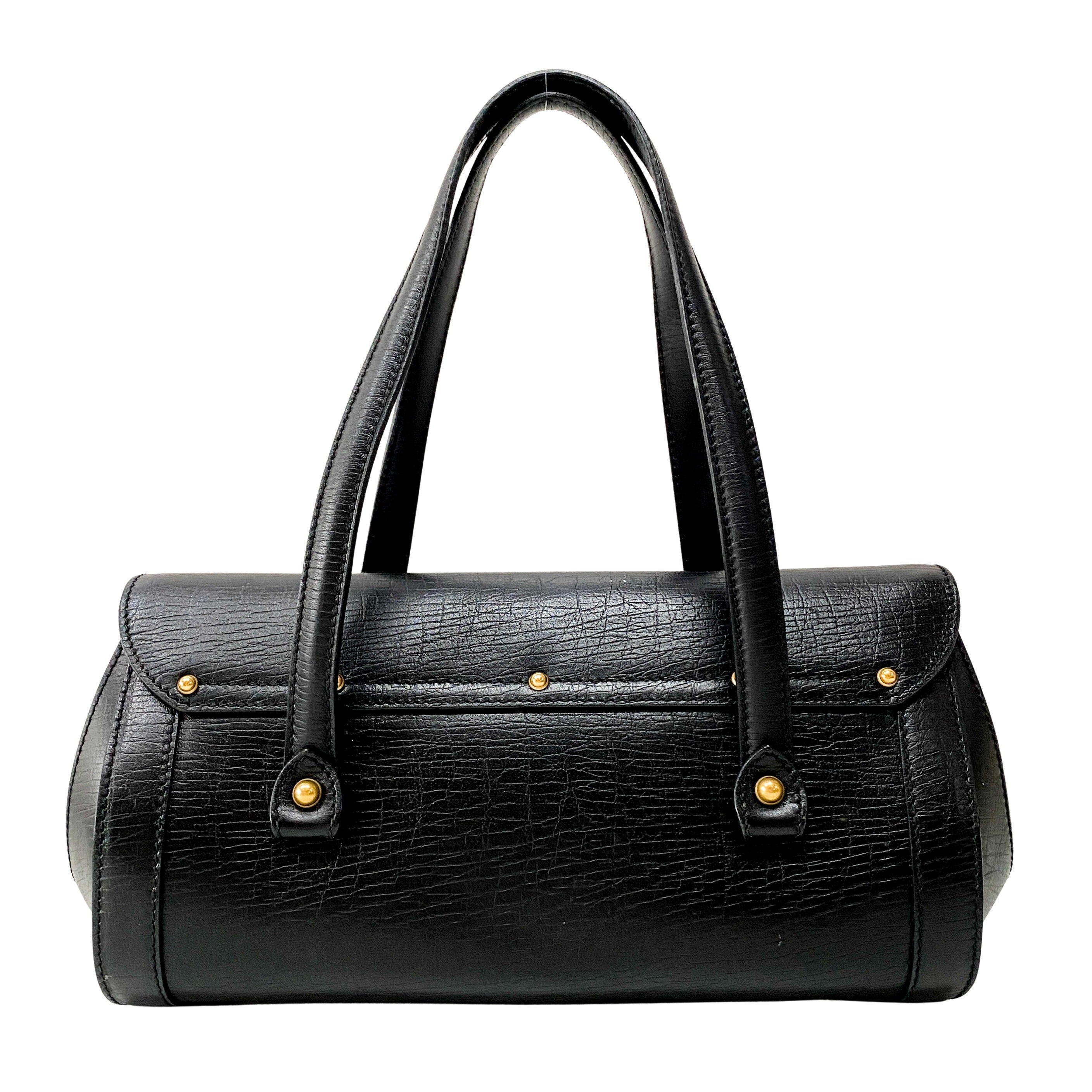 Bamboo Bullet Black Leather Shoulder Bag