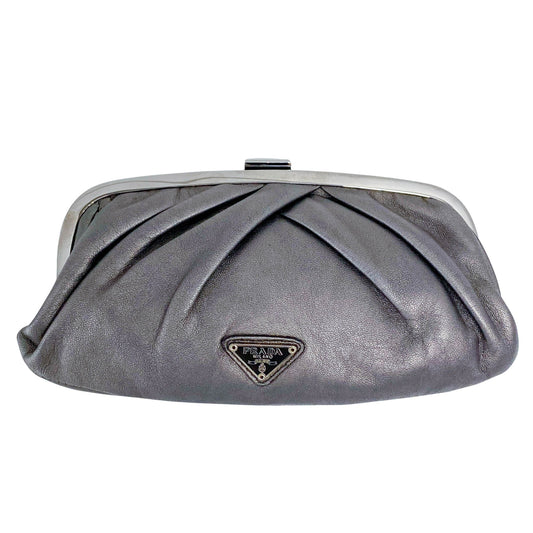 Gathered Metallic Leather Kiss-Lock Pouch