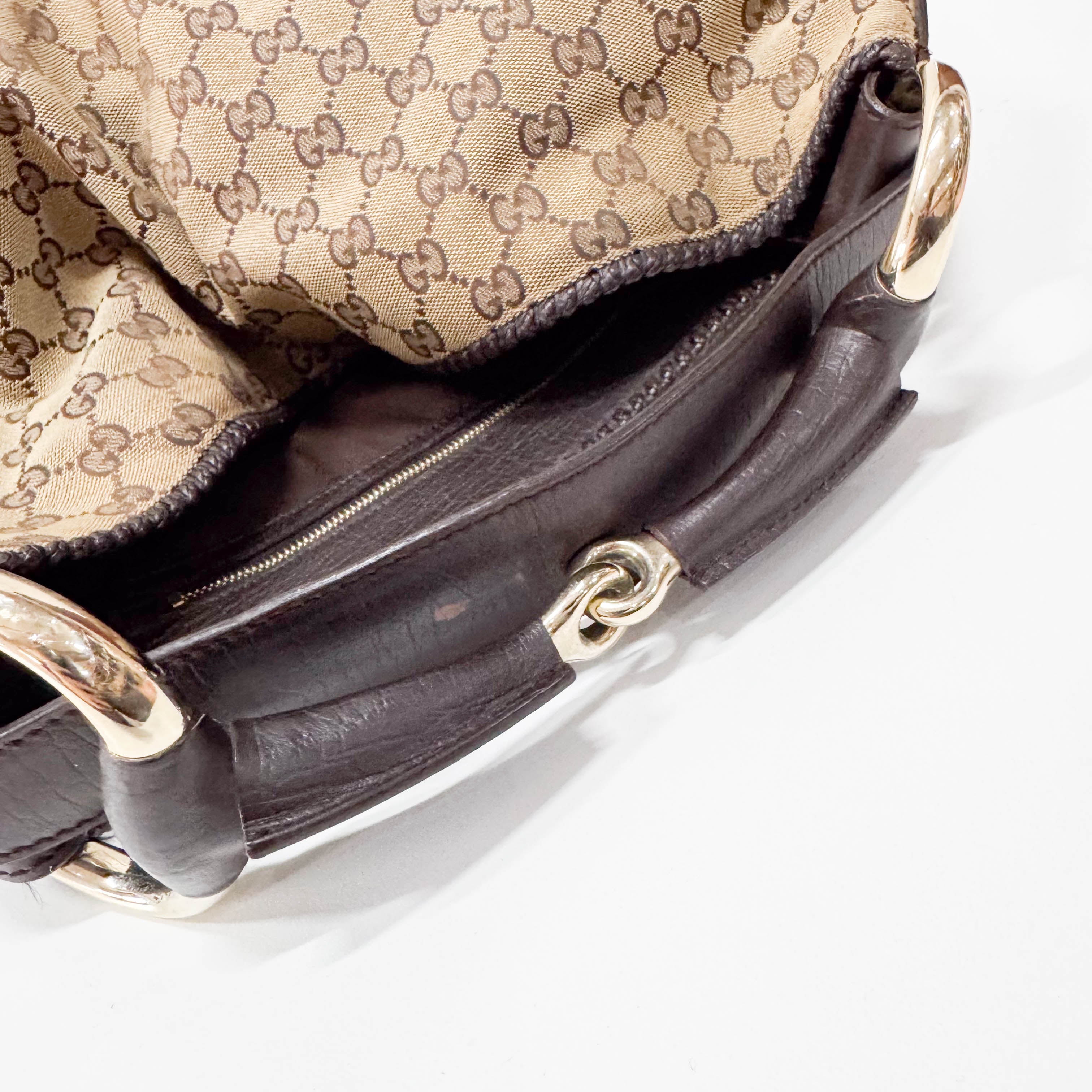 Horsebit GG Canvas Brown Large Hobo Shoulder Bag Tote