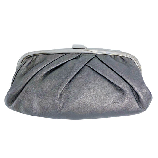 Gathered Metallic Leather Kiss-Lock Pouch