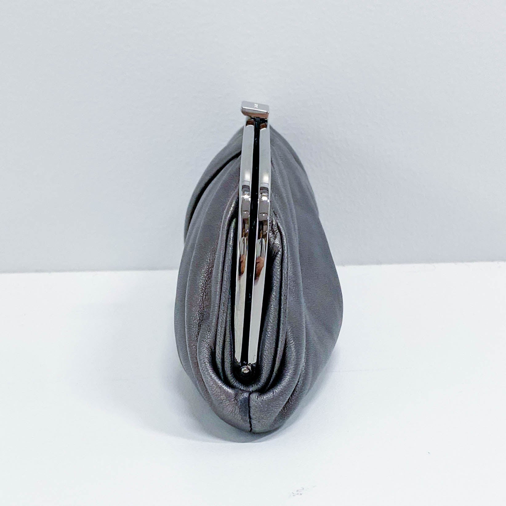 Gathered Metallic Leather Kiss-Lock Pouch