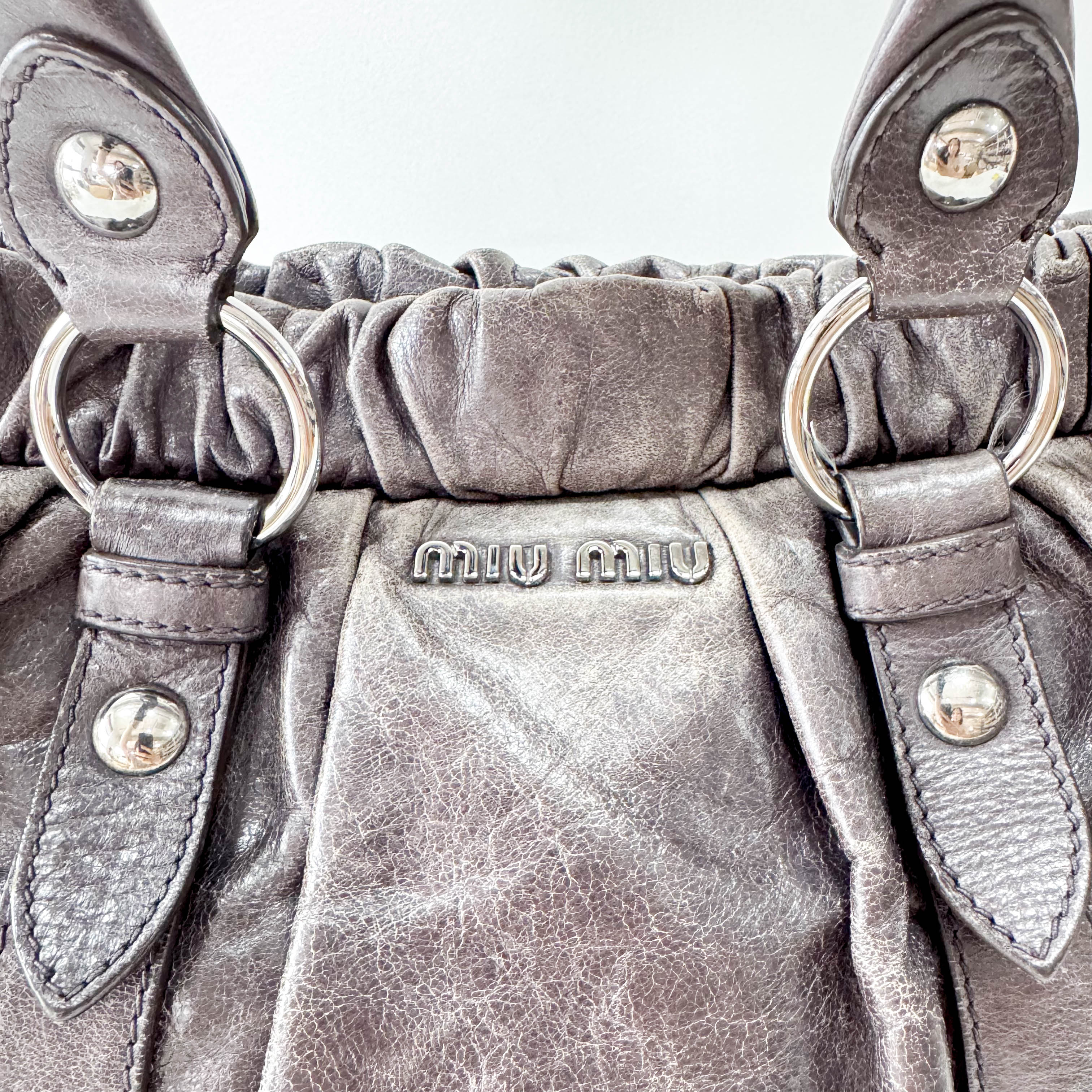 Vitello Bauletto Dark Brown Leather Handle/Shoulder Bag