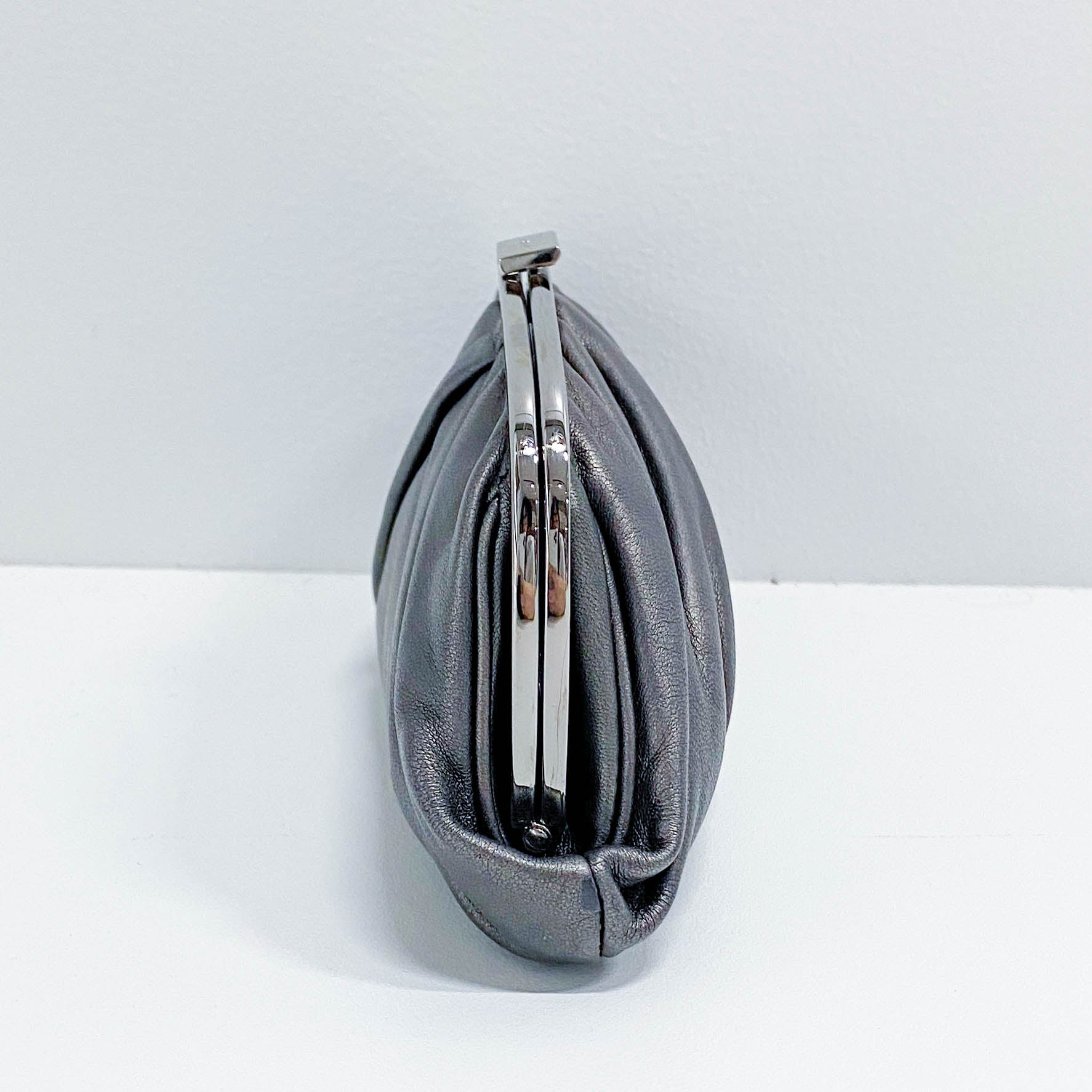 Gathered Metallic Leather Kiss-Lock Pouch