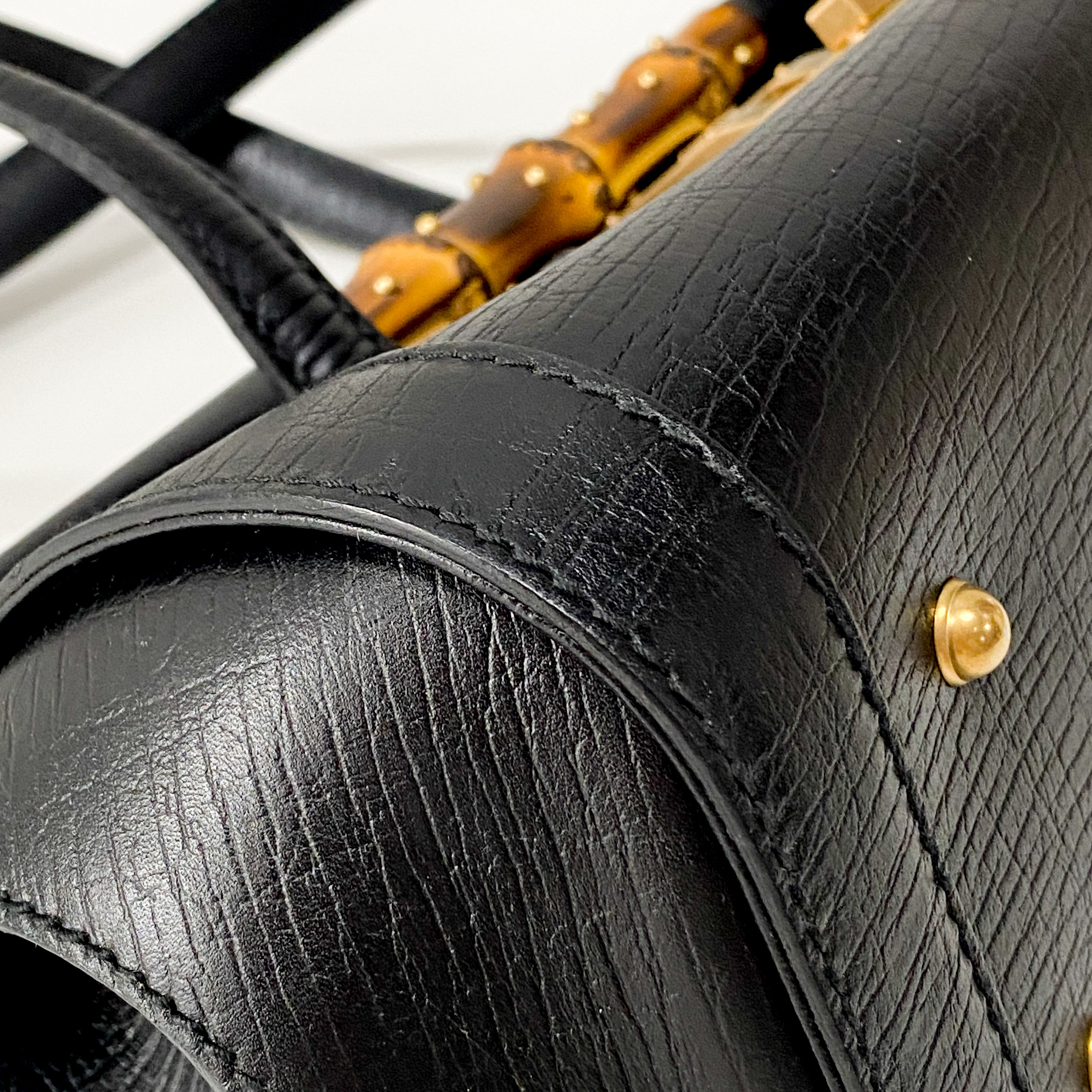 Bamboo Bullet Black Leather Shoulder Bag