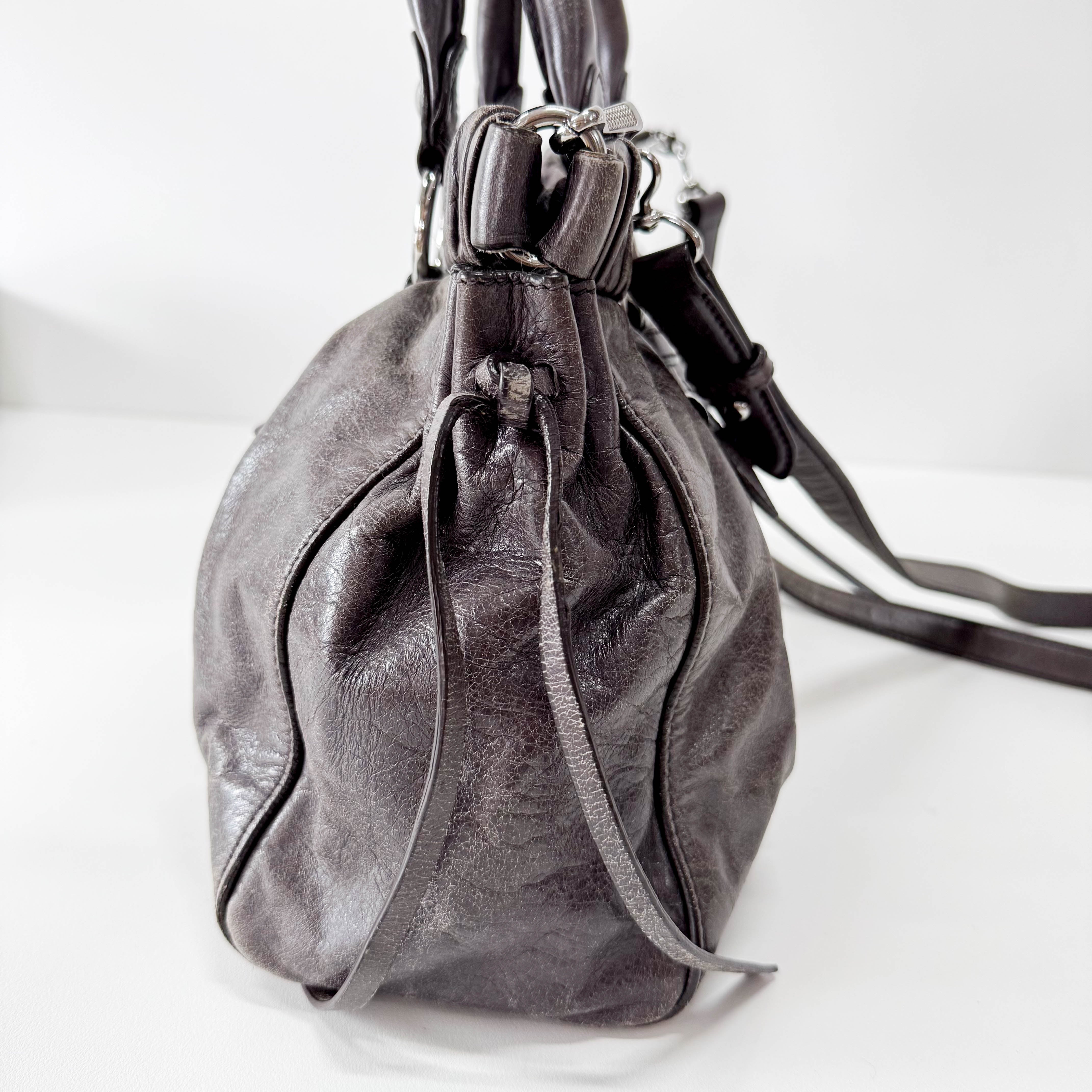 Vitello Bauletto Dark Brown Leather Handle/Shoulder Bag