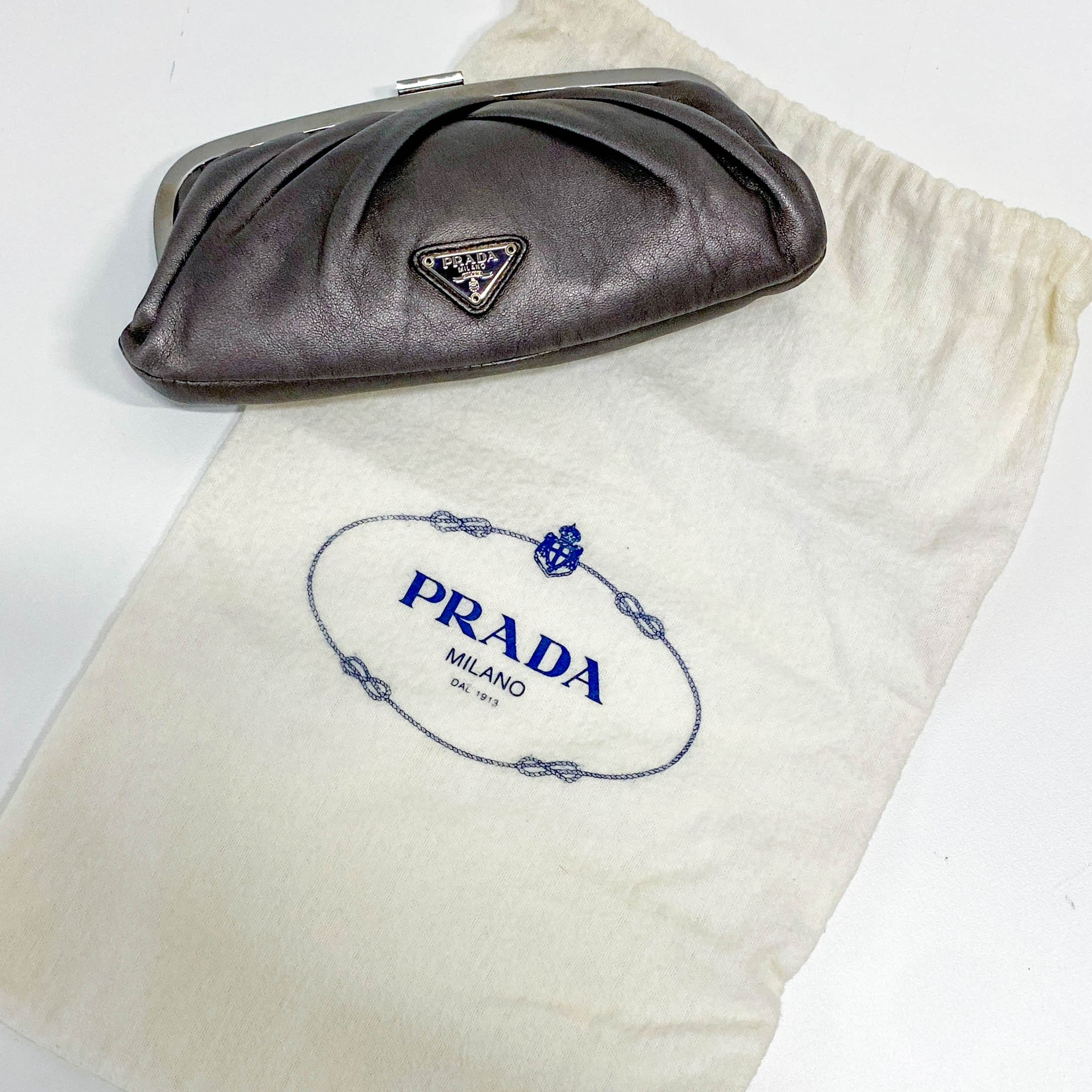 Gathered Metallic Leather Kiss-Lock Pouch