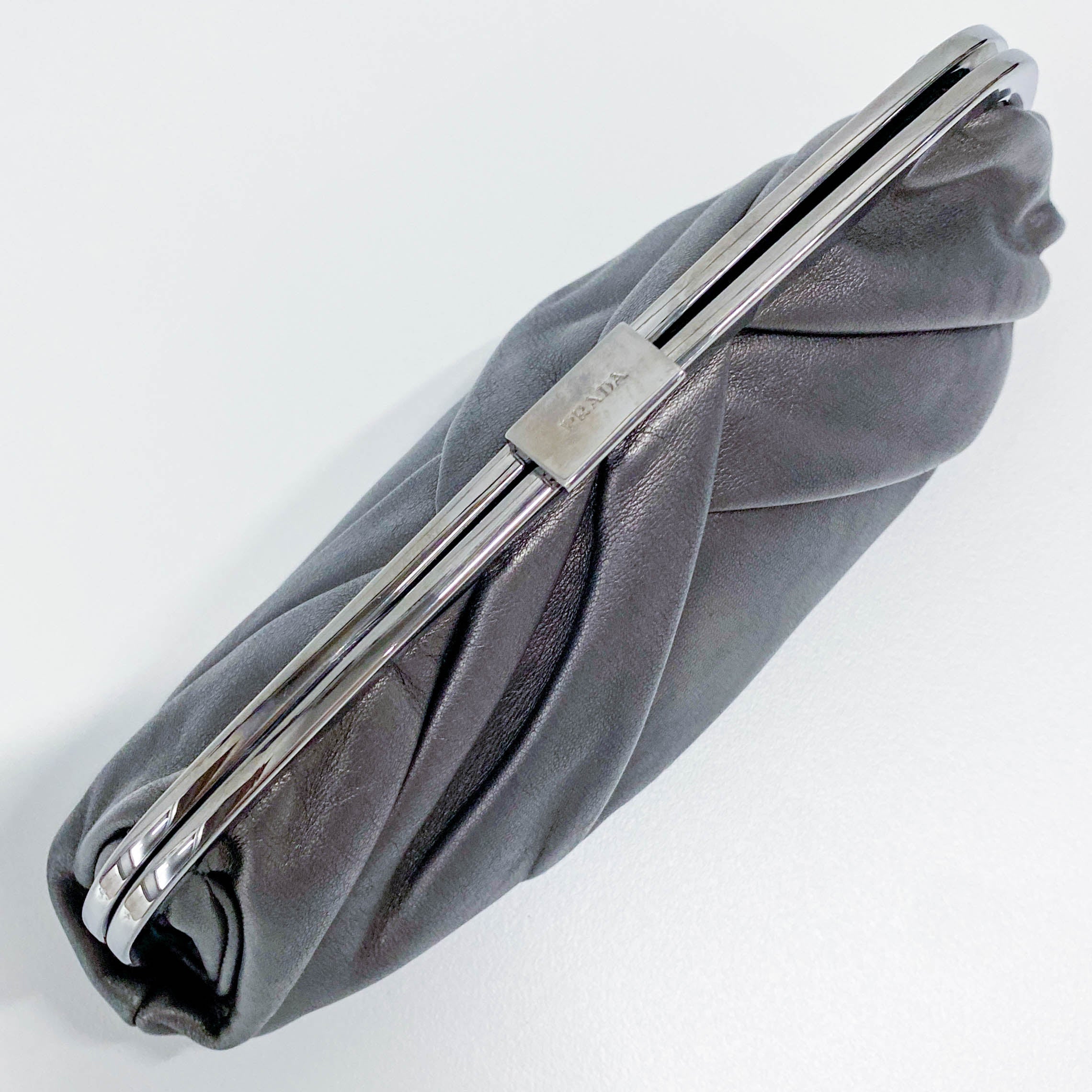 Gathered Metallic Leather Kiss-Lock Pouch