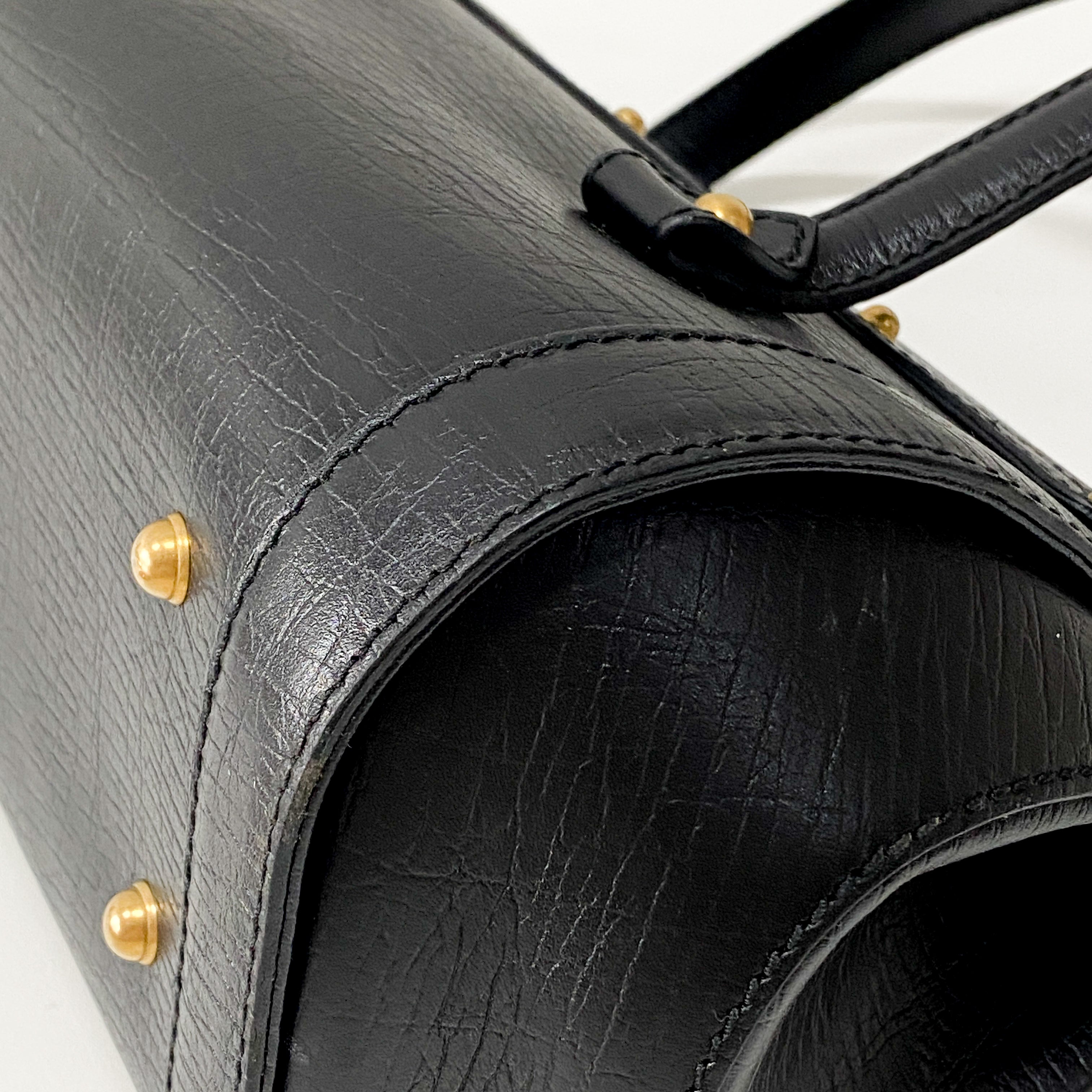 Bamboo Bullet Black Leather Shoulder Bag