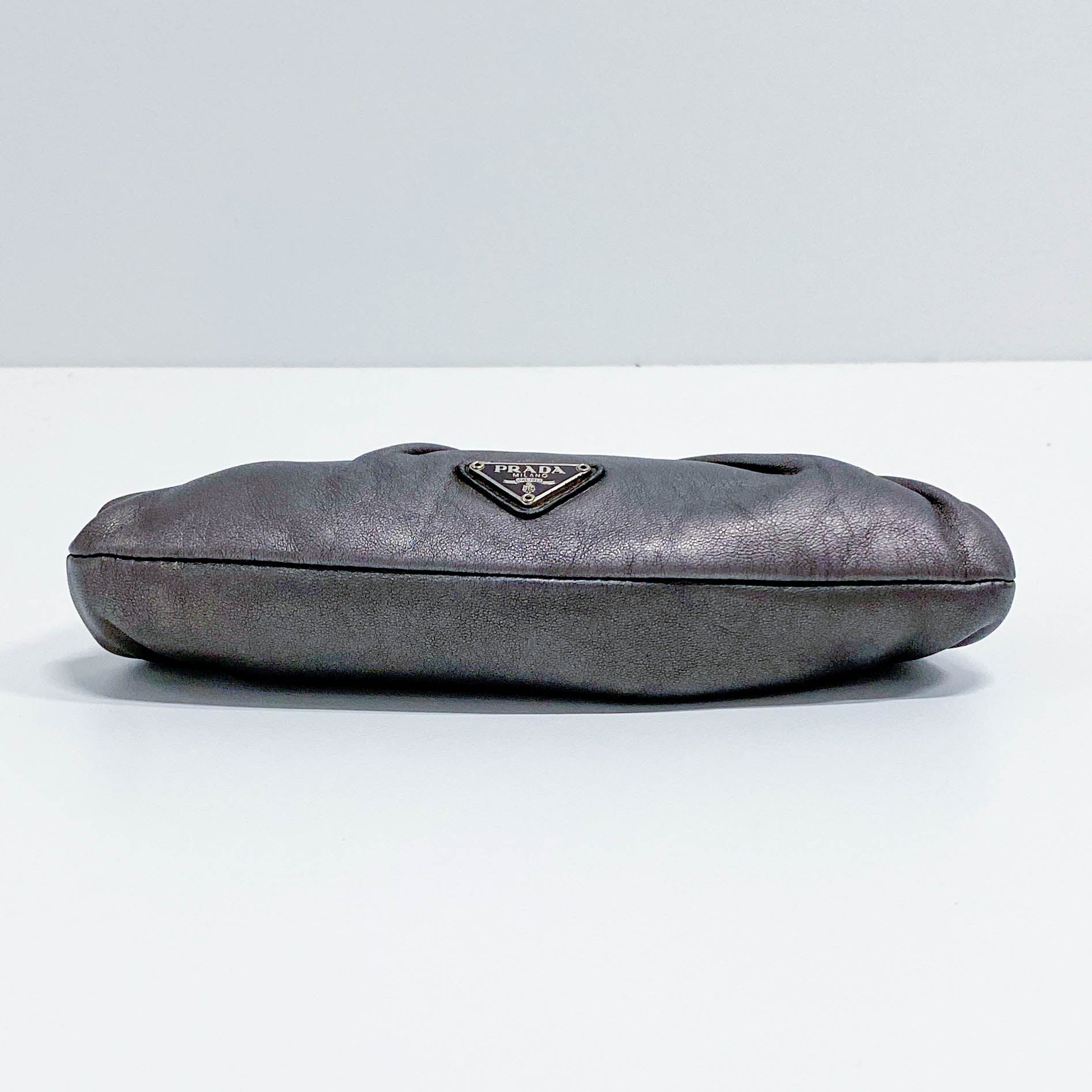 Gathered Metallic Leather Kiss-Lock Pouch