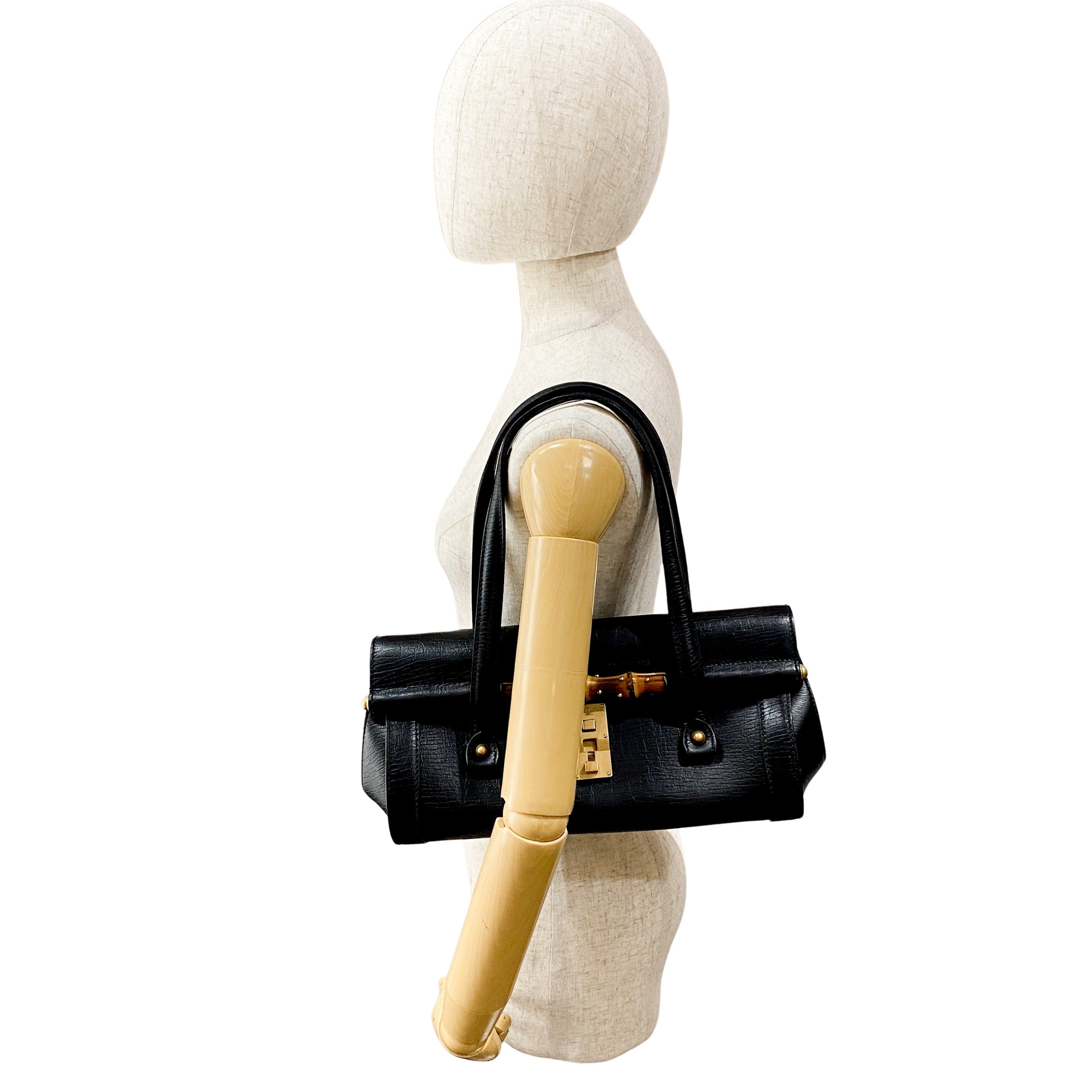 Bamboo Bullet Black Leather Shoulder Bag