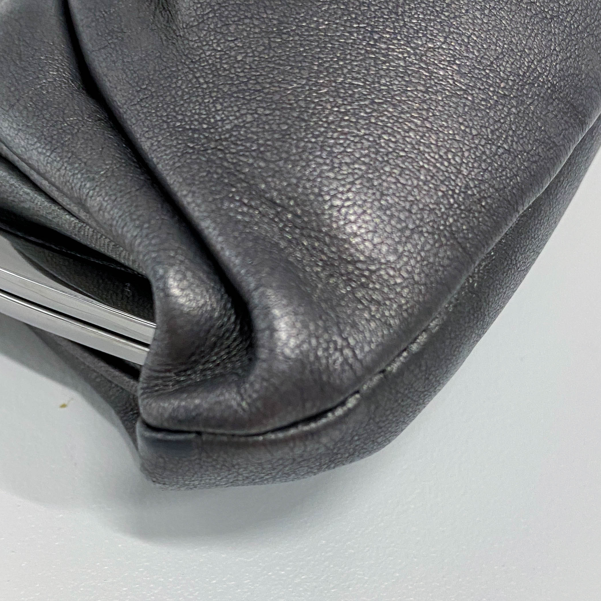 Gathered Metallic Leather Kiss-Lock Pouch